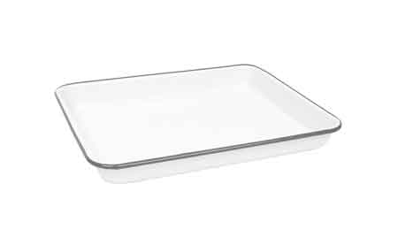 Crow Canyon Small Rectangular Enamelware Tray or Baking Pan with Grey Rim - Perfect for Serving, Baking & Kitchen Organization | Vintage Style Enamel Cookware for Home & Restaurant Use