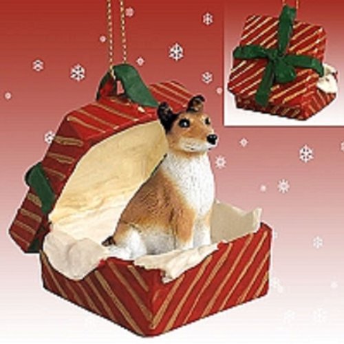Conversation Concepts Collie Smooth Hair Gift Box - Red Christmas Ornament for Dog Lovers, Perfect for Holiday Decor & Pet Lover Gifts