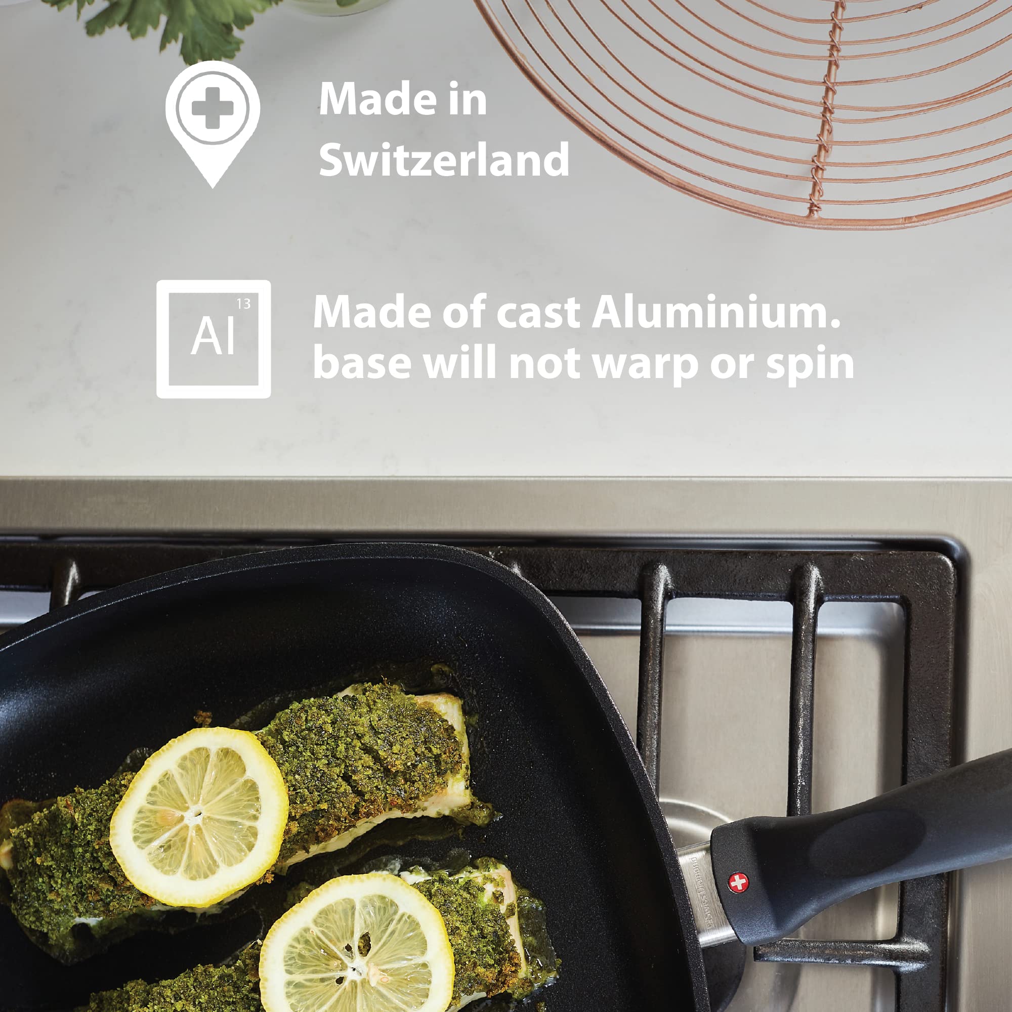 Swiss Diamond 4-Piece Nonstick Cookware Set - Diamond Coated Aluminum Casserole Pan with Lid & Grill Fry Pan | Oven & Dishwasher Safe (Grey) | Perfect for Sautéing, Grilling & Baking at Home