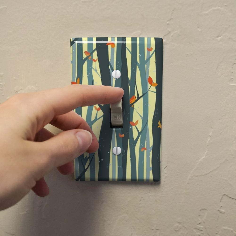 Forest Tree Pattern with Birds & Butterflies Plastic Wall Decor Light Switch Plate Cover - Nature-Inspired Home Decor for Living Room, Bedroom, Nursery