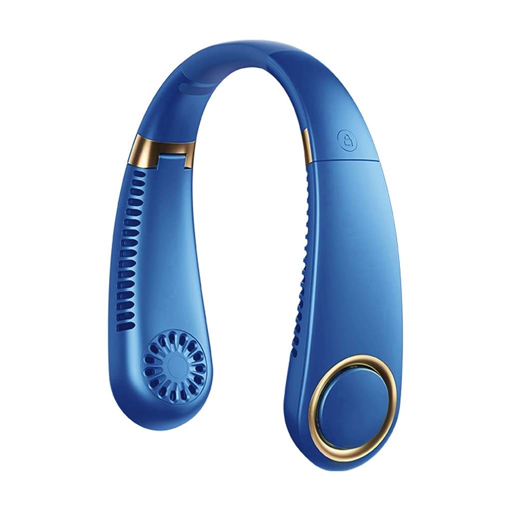 Haiqings Mini Bladeless Neck Fan - 3000mAh USB Rechargeable, Ultra Quiet Personal Cooling Fan for Sports, Outdoor, Office & Home Use - Portable Hands-Free Fan (Blue)