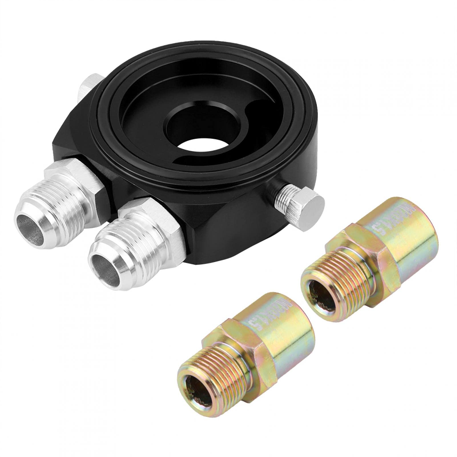 Universal Aluminum Alloy Oil Filter Plate with 1/8 NPT Oil Cooler Kit - Billet Aluminum Engine Oil Cooler Plate for Temperature Reduction (Black) - Ideal for High-Performance and Racing Engines