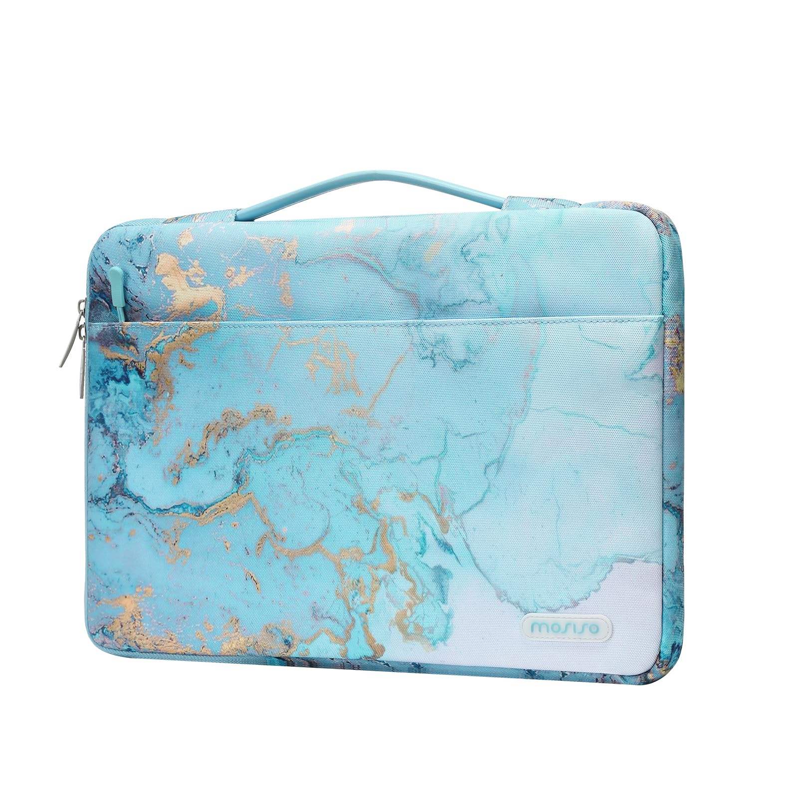MOSISO 360 Protective Laptop Sleeve for MacBook Air/Pro 13-13.3 inch & MacBook Pro 14 inch 2021-2023 (M1/M2 Models A2442/A2779) - Watercolor Marble Design with Adjustable Belt - Perfect for Travel, Office & School Use (Turquoise)
