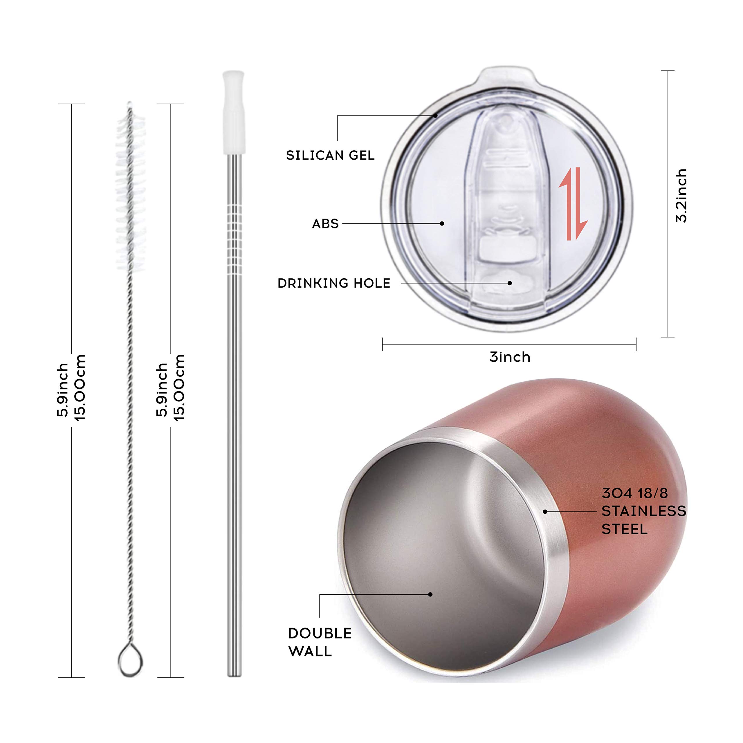 ELEGANTPARK 12oz Rose Gold Stainless Steel Tumbler with Lid and Straw - Perfect Teacher Gift for Women, Birthday, Valentine's Day, Graduation, Christmas & Appreciation - Ideal for Classroom, Office, Travel & Daily Hydration