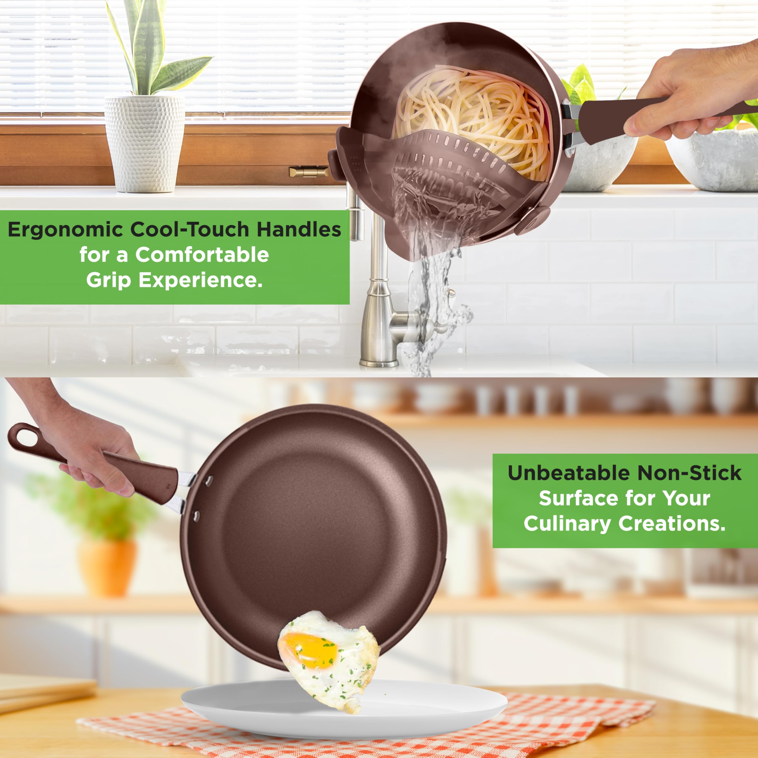 NutriChef 14-Piece Nonstick Brown Cookware Set - Scratch-Resistant Pots & Pans with Glass Lids & Utensils - Induction Compatible for Gas, Electric, Ceramic & Halogen Stoves - Perfect for Frying, Sautéing & Everyday Cooking