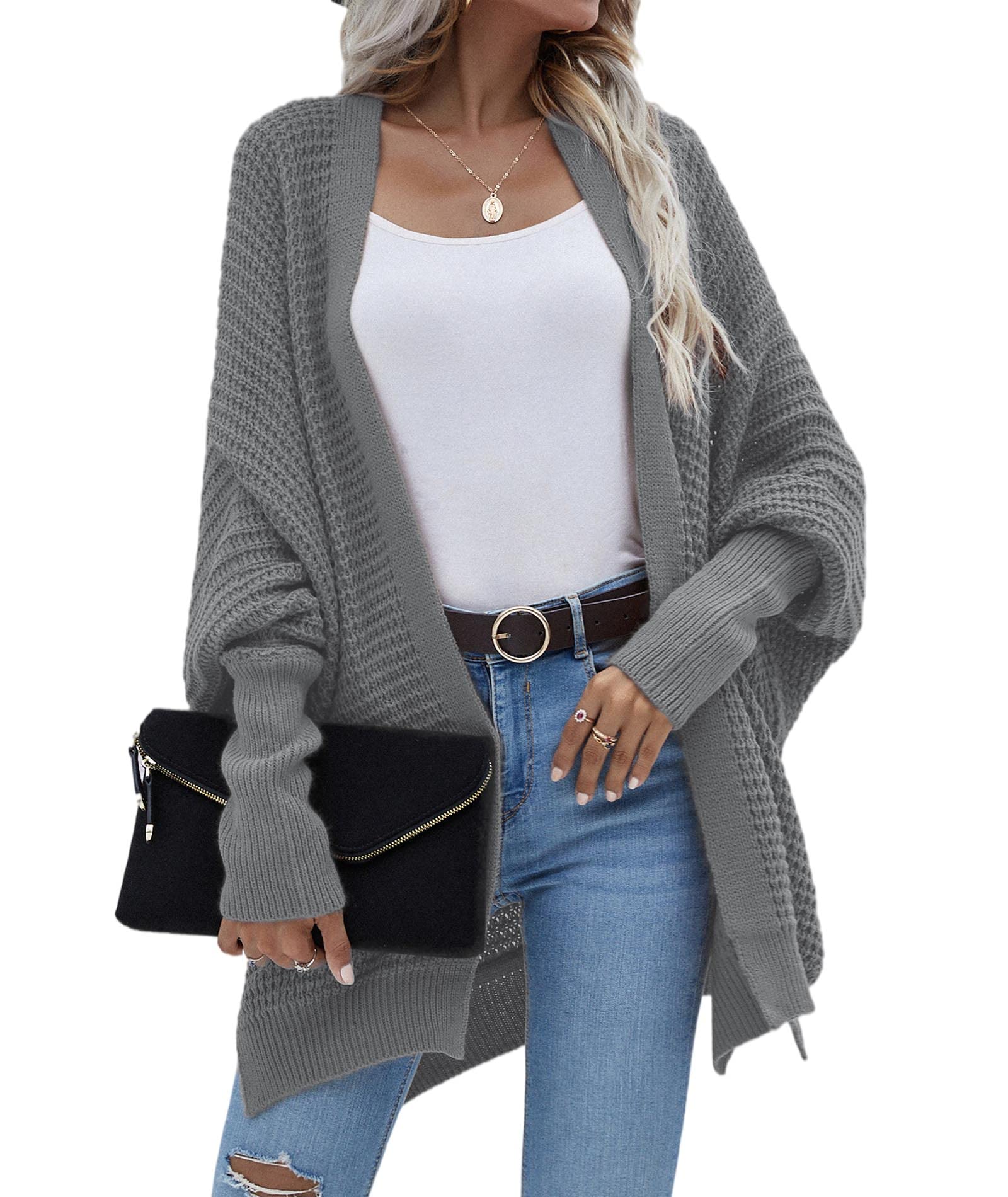 FYEARFOX Women's Long Sleeve Waffle Knit Cardigan - Cozy Ribbed Open Front Crochet Sweater for Fall & Winter | Perfect for Casual Outfits, Office Wear and Coffee Dates