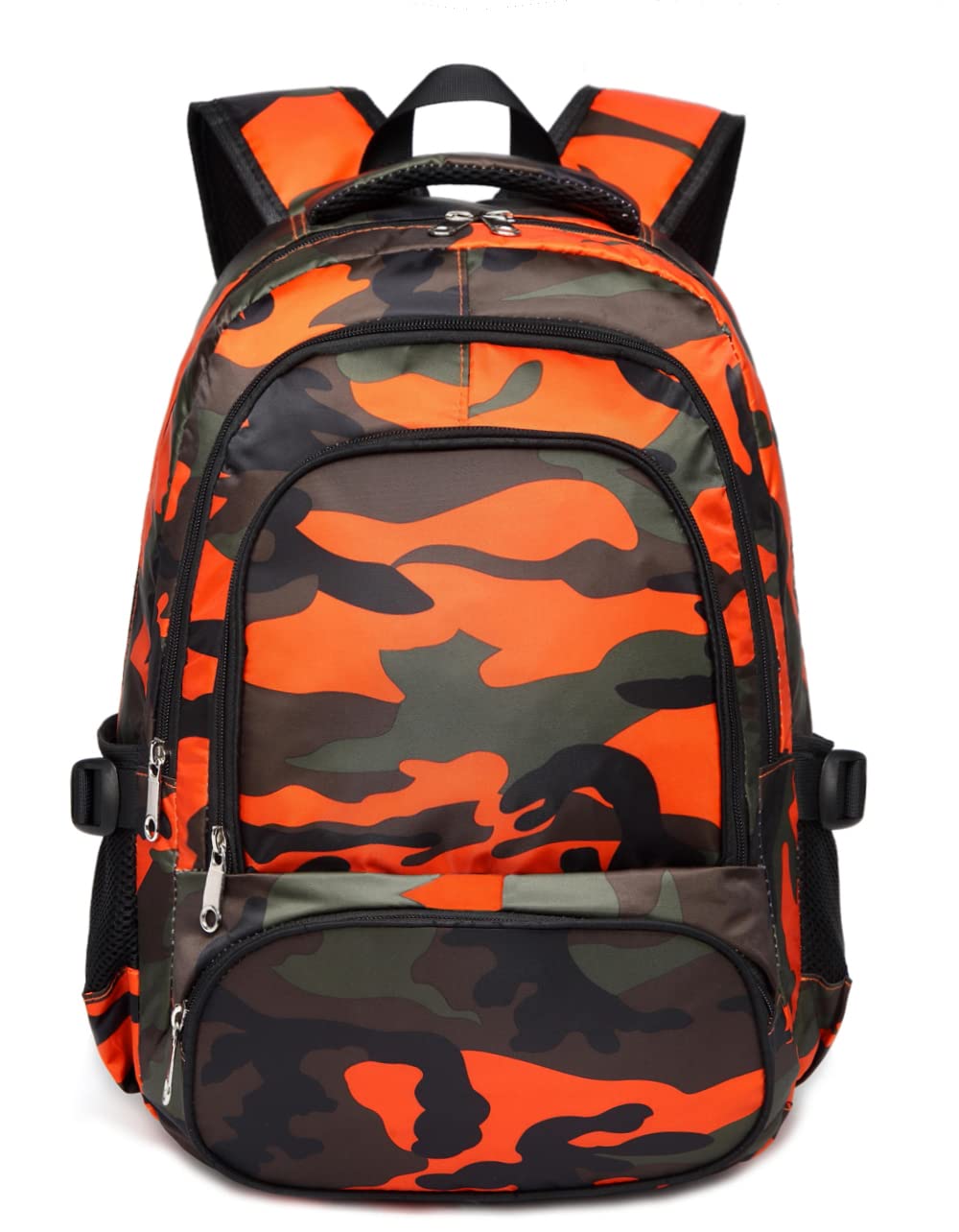 BLUEFAIRY Kids Backpack for Boys 6-10 Years - 17 Inch Camouflage Orange School Bookbag for Elementary Students | Durable Backpack for School, Travel & Outdoor Adventures