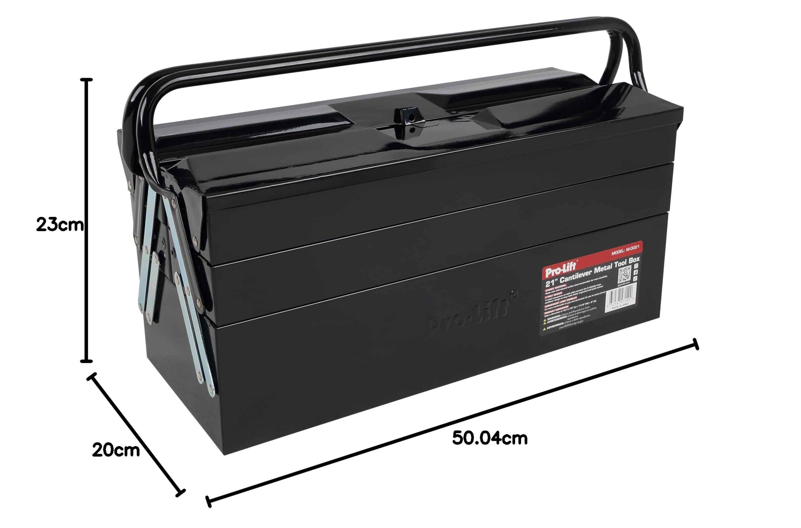 Pro-Lift 21-inch 5-Tray Heavy Duty Steel Tool Box with Cantilever Design & Metal Latch - Portable Tool Storage Organizer with Handle for Mechanics, DIY Projects & Workshop Organization