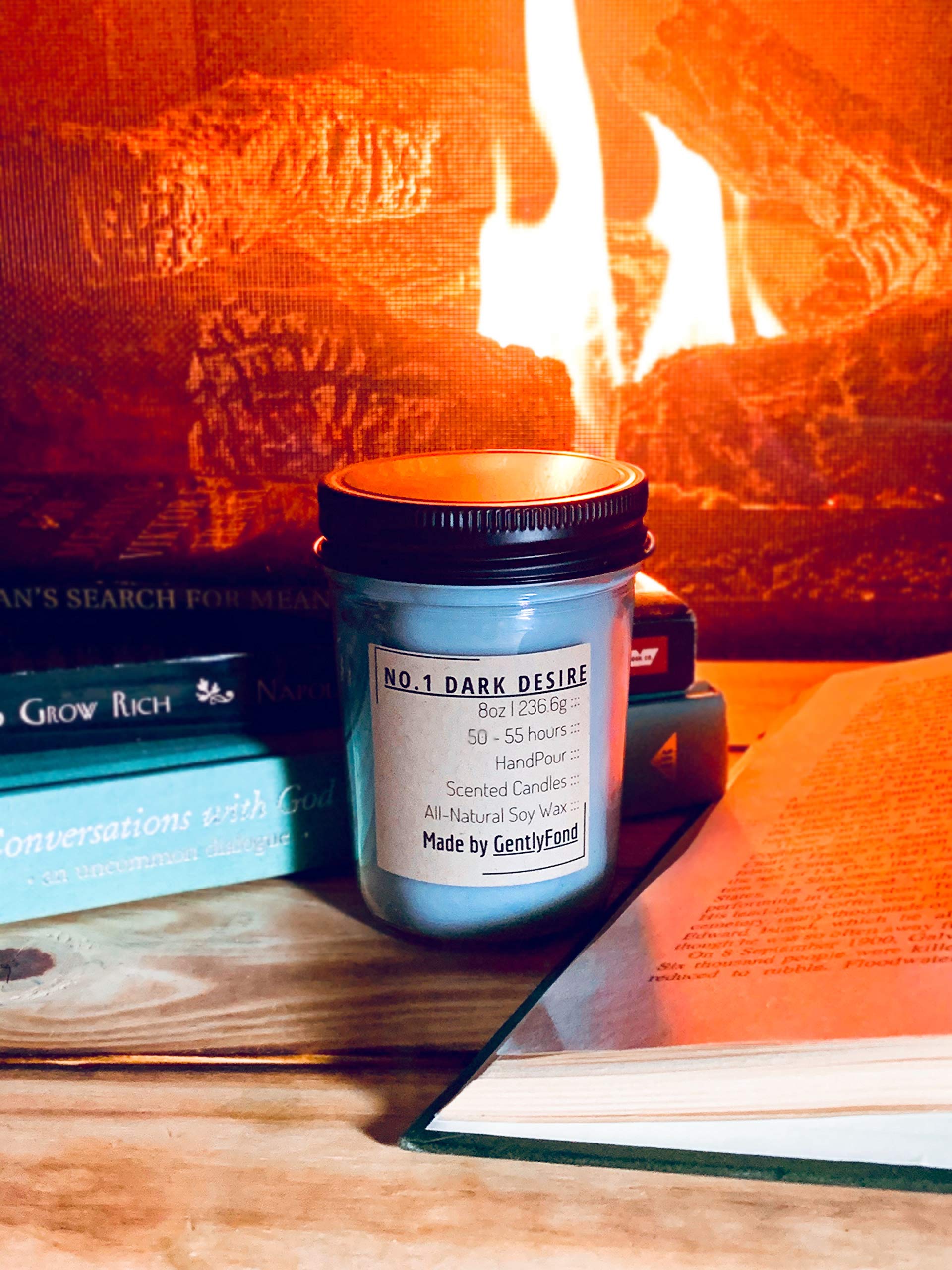 GentlyFond Natural Soy Hand-Poured Men's Fragrance Wooden Wick Candle - Dark Desire Scent | Long-Lasting Aromatherapy for Home, Office & Romantic Nights