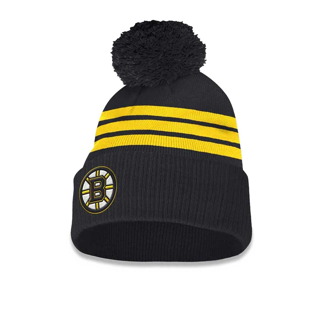 Adidas Men's Boston Bruins Cuffed Pom Beanie (GS6830) - Winter Warm Knit Hat for Hockey Fans & Outdoor Activities