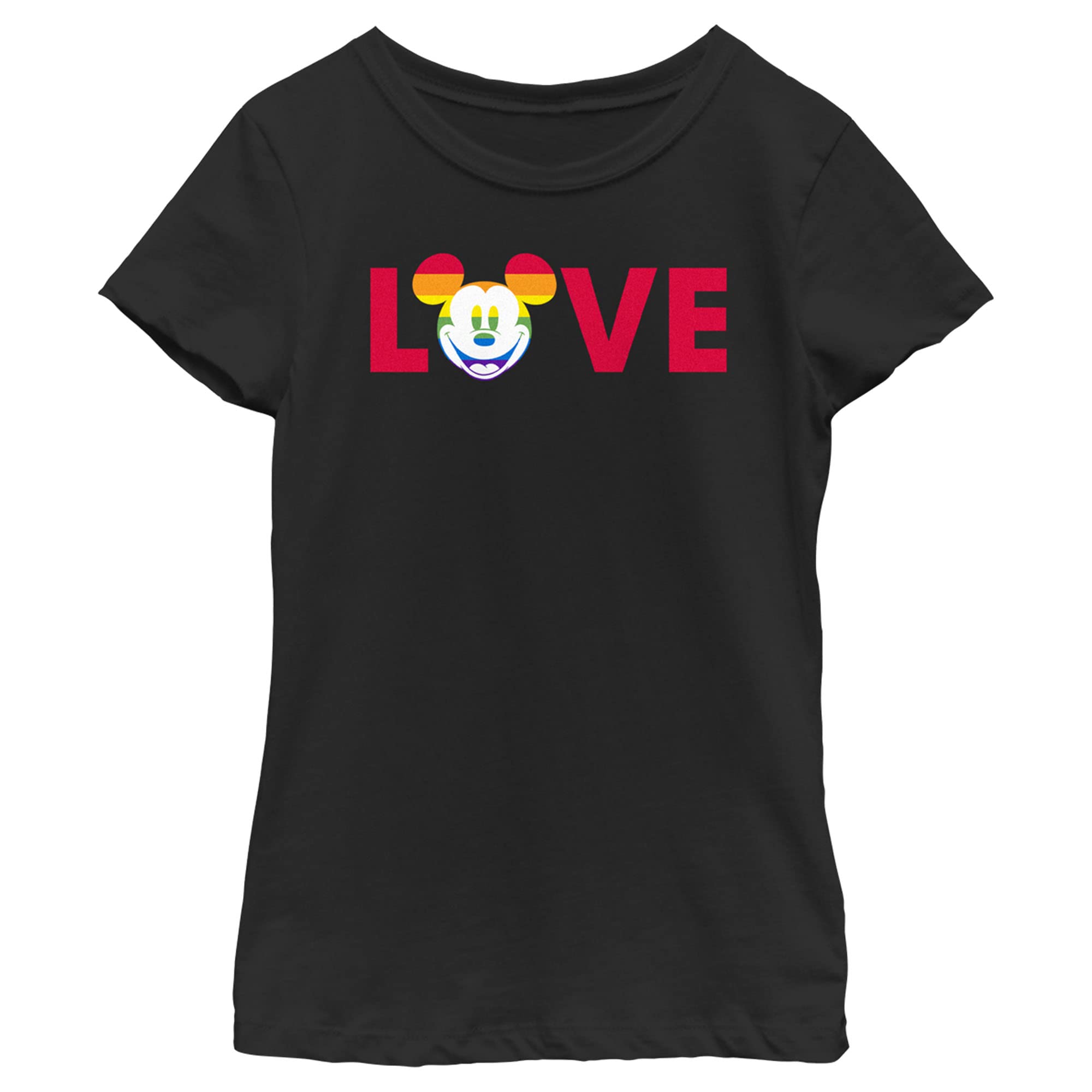 Disney Mickey Mouse Pride Girl's Solid Color Crew Neck T-Shirt - Cute Casual Wear for Kids, School, Playdates & Family Outings