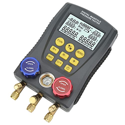 HVAC Manifold Gauge Set - Digital AC Manifold Gauge with High Accuracy Vacuum Pressure & Temperature Measurement for Air Conditioning Systems | Professional HVAC Diagnostic Tool for Refrigerant Leak Detection & HVAC Maintenance