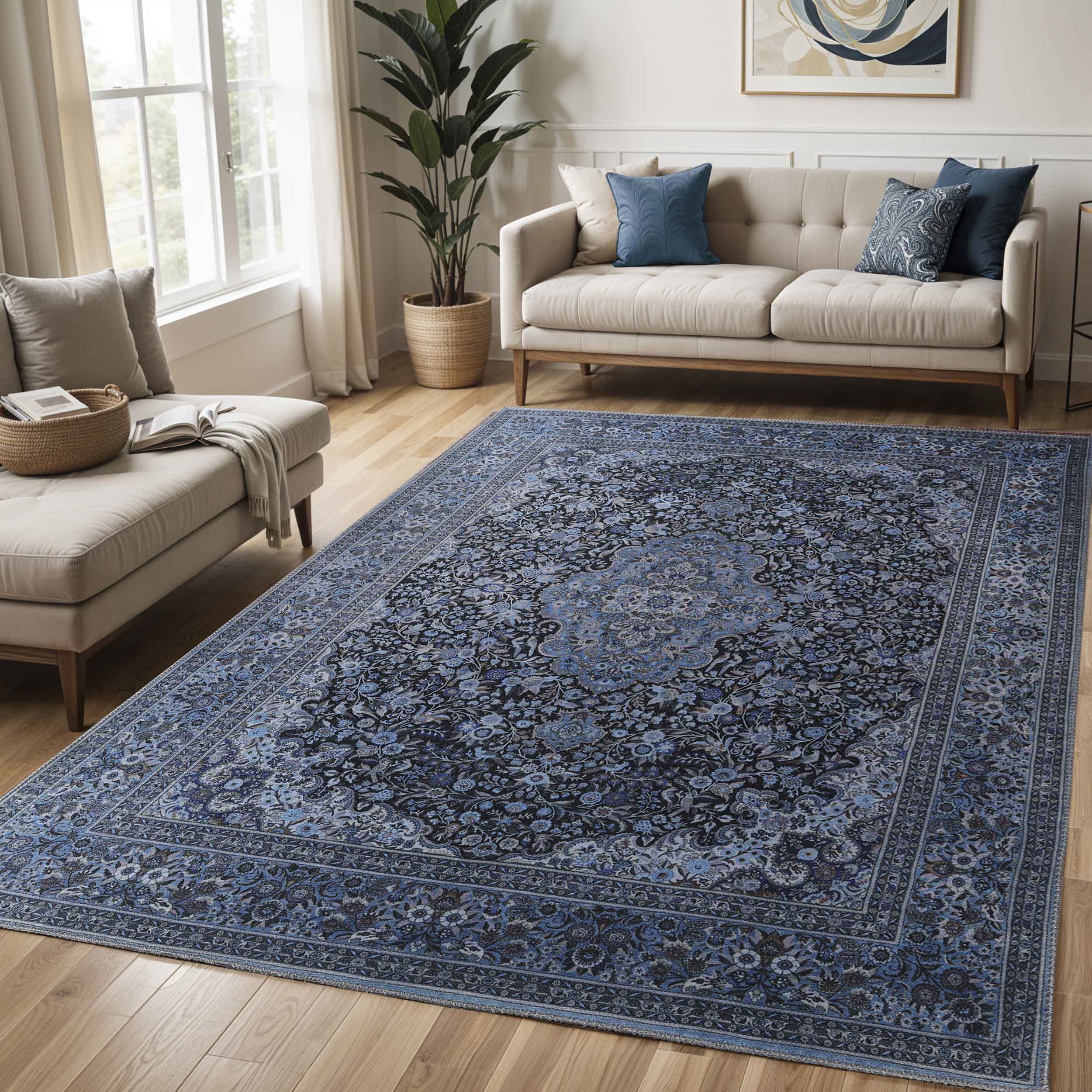 Fiorella Floral Medallion Indoor Area Rug - Non-Slip Living Room Runner Carpet for Bedroom, Hallway & Entryway Decor