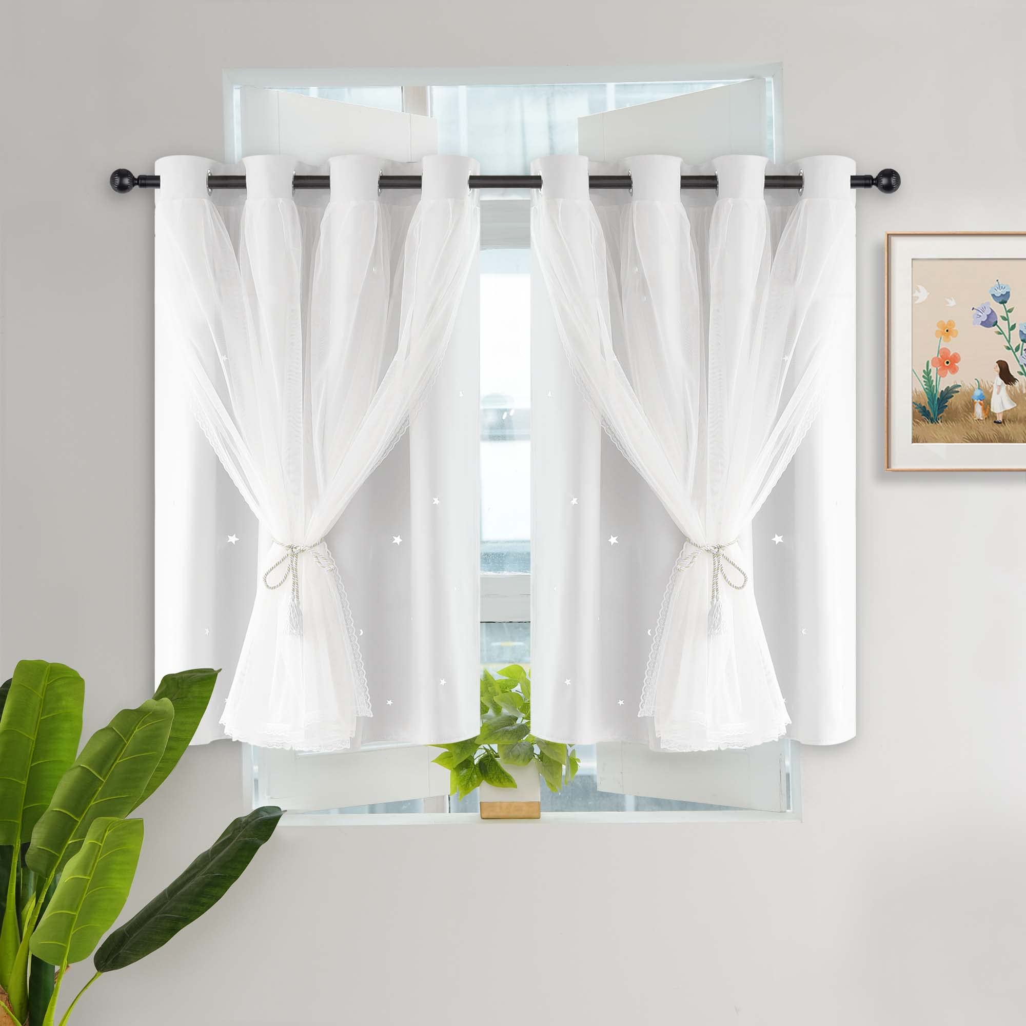 Kinryb Greyish White Star Cut-Out Blackout Curtains - 52