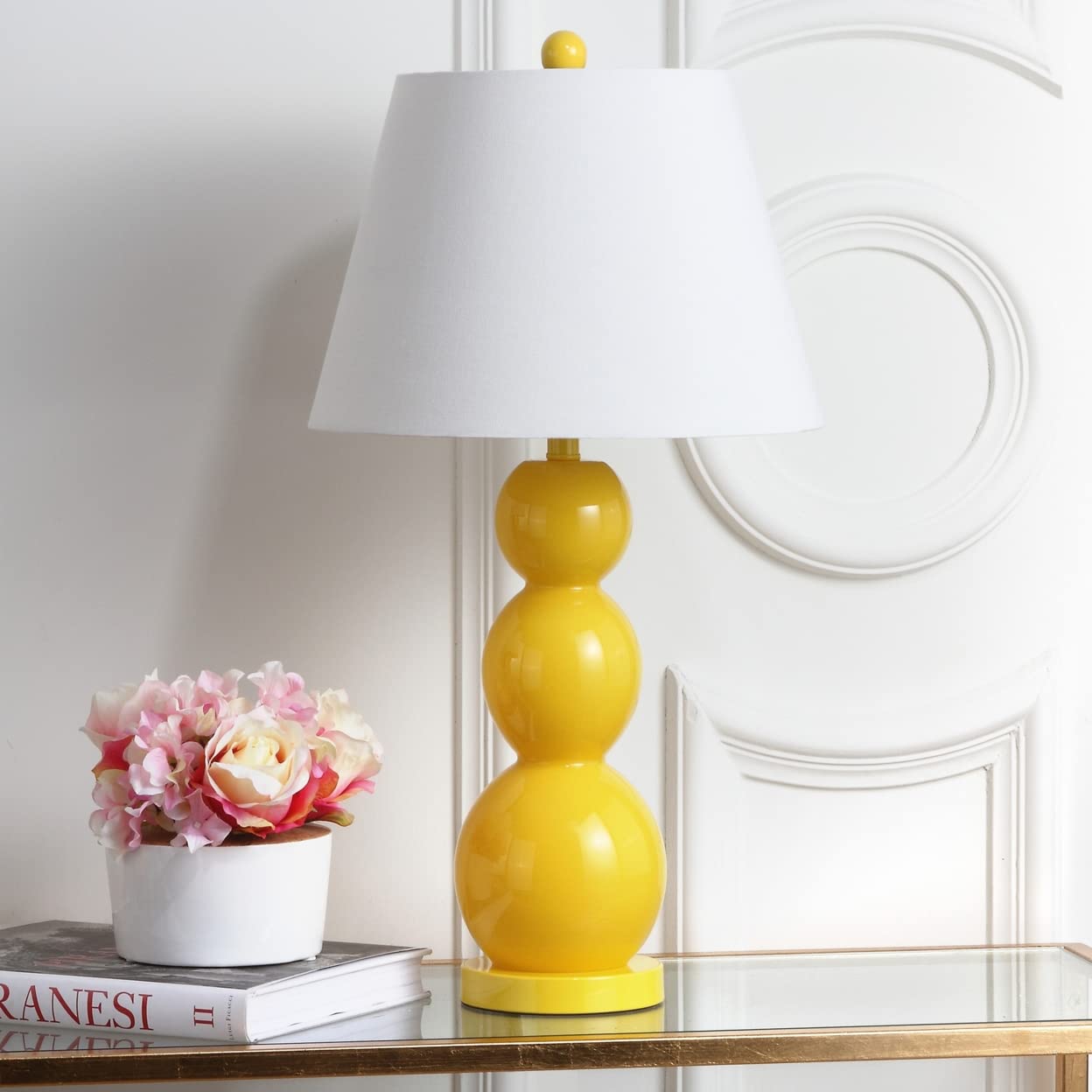 SAFAVIEH Jayne Modern 3-Sphere Glass Table Lamp Set of 2 - 28 Inch Contemporary Yellow LED Bedside Lighting for Bedroom, Living Room, Home Office & Nightstand (Bulbs Included) | Perfect for Reading, Decor & Ambient Lighting