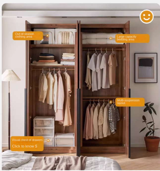 Solid Oak Wood Wardrobe - Spacious & Durable Closet Organizer for Bedroom, Living Room, or Walk-In Closet Storage