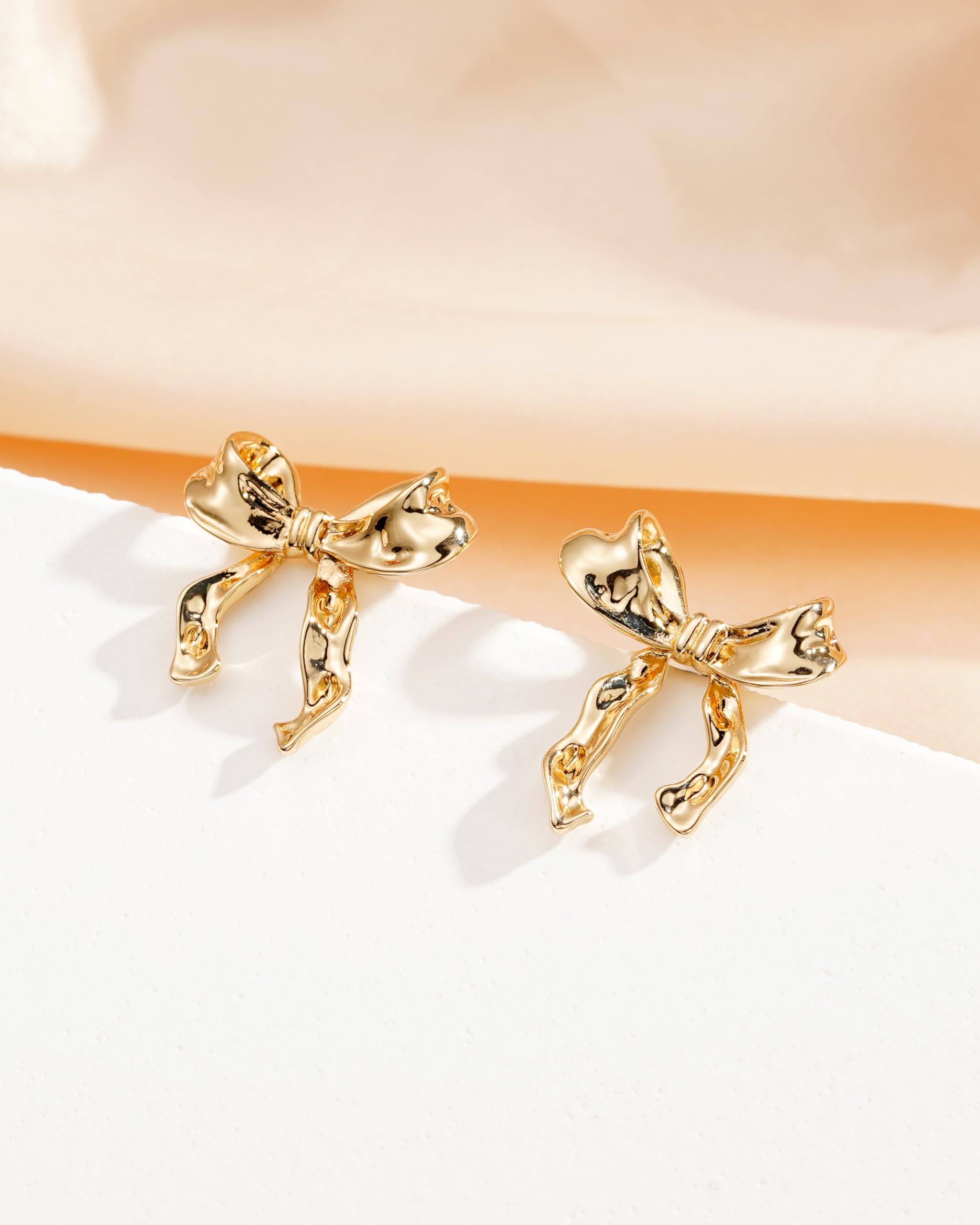Elegant Gold Bow Earrings for Women & Girls - Trendy Ribbon Stud Jewelry for Christmas Gifts, Party, Wedding & Everyday Wear