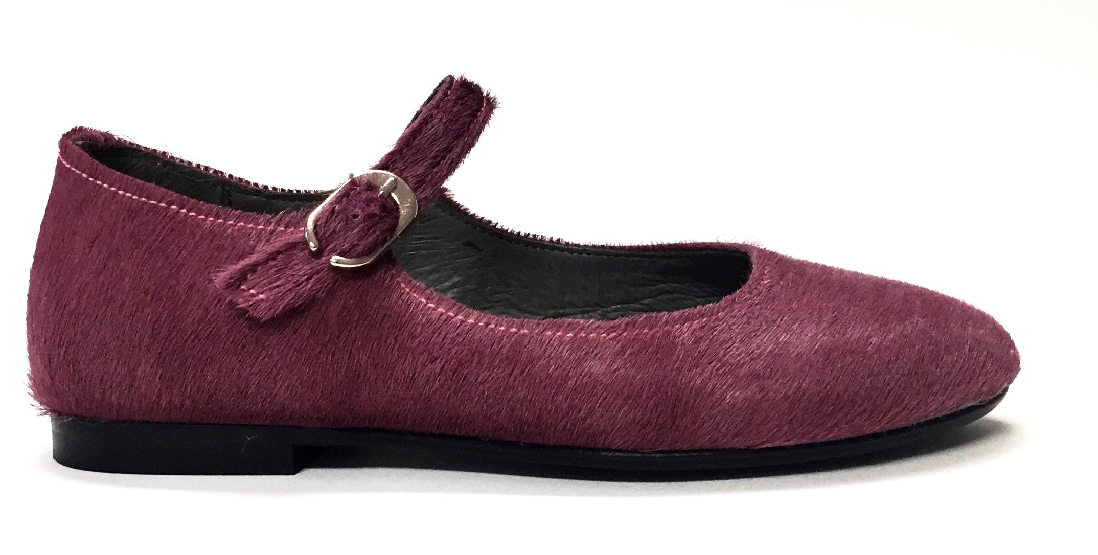 Blublonc Mauve Pony Hair Mary Jane Shoes for Women - Comfortable Vintage Style Flats with Buckle Strap - Perfect for Office, Wedding & Casual Outfits
