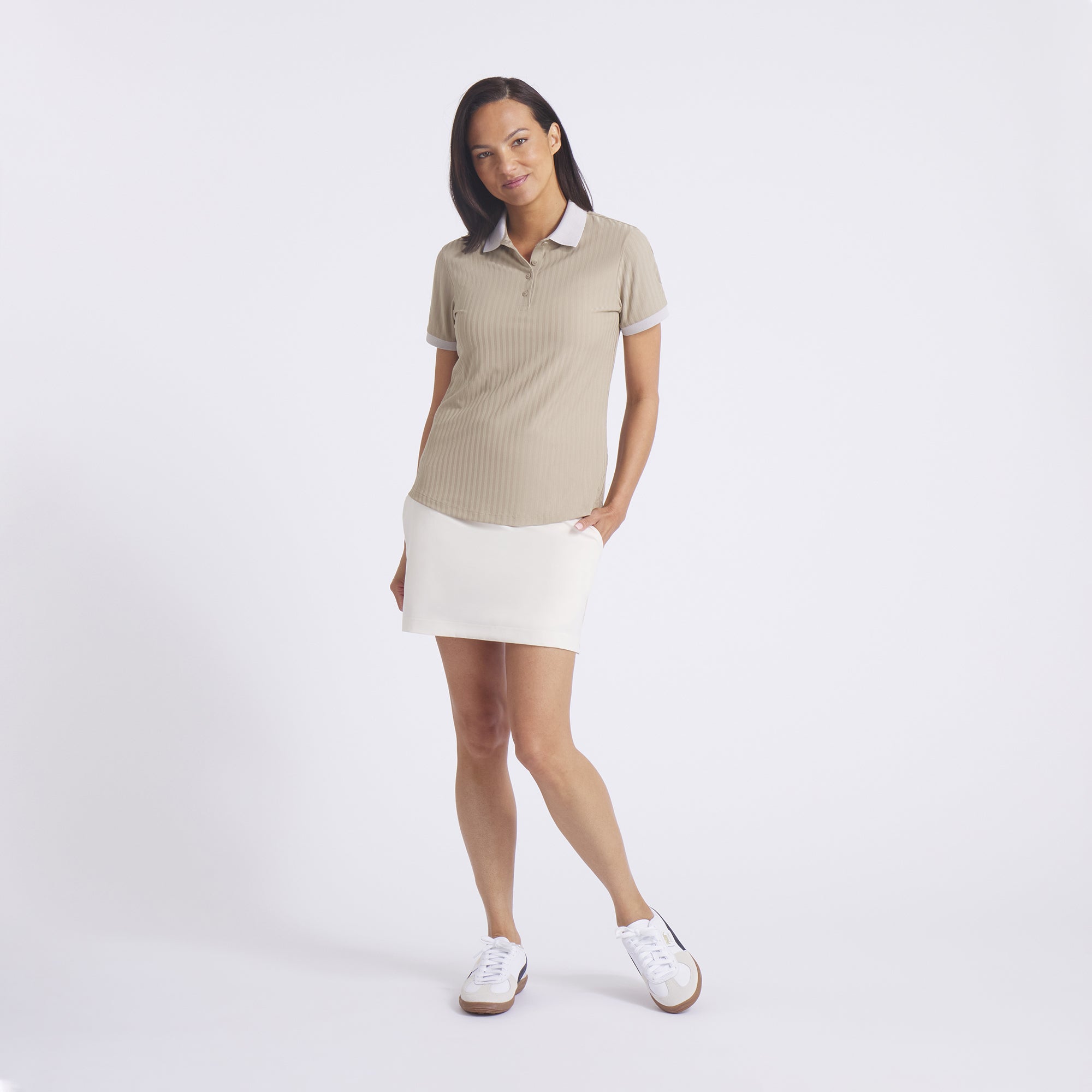 Women's MATTR Stripe Jacquard Golf Polo Shirt - Breathable Moisture-Wicking Performance Top for Golf, Tennis & Casual Wear