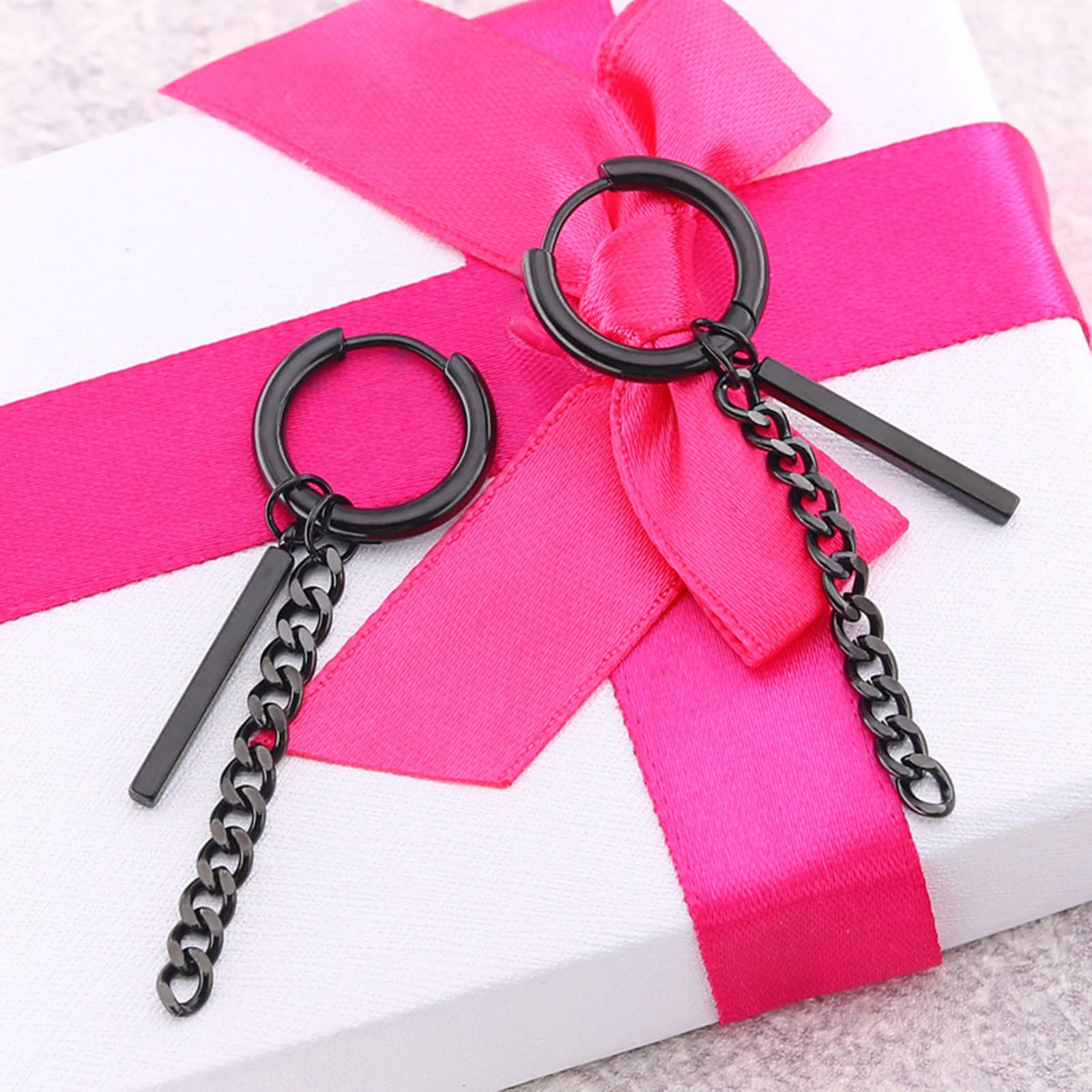 Stylish Stainless Steel Dangle Hoop Earrings for Women & Men - Long Bar Drop Earrings in Silver or Black | Perfect for Parties, Date Nights & Everyday Wear