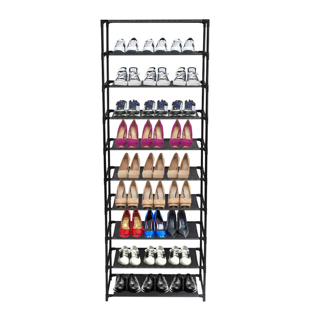 10-Tier Shoe Rack Organizer - Non-Woven Fabric Shoe Storage Cabinet with Metal Frame - Space Saving Shoe Tower for Closet, Entryway & Bedroom Organization