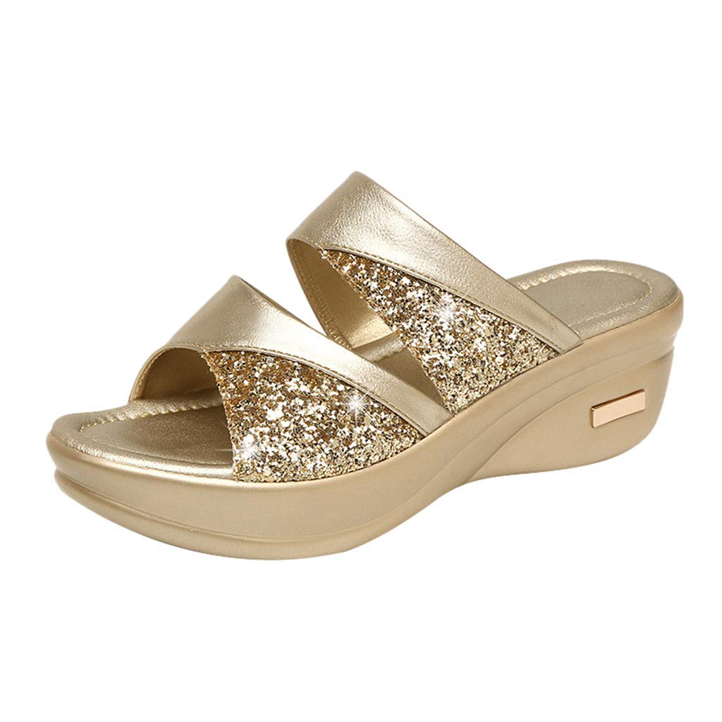 TUQIDEWU Women's Wide Width Wedge Sandals - Stylish Shiny Comfortable Walking Shoes for Summer | Perfect for Beach Vacations, Casual Outings & Outdoor Activities