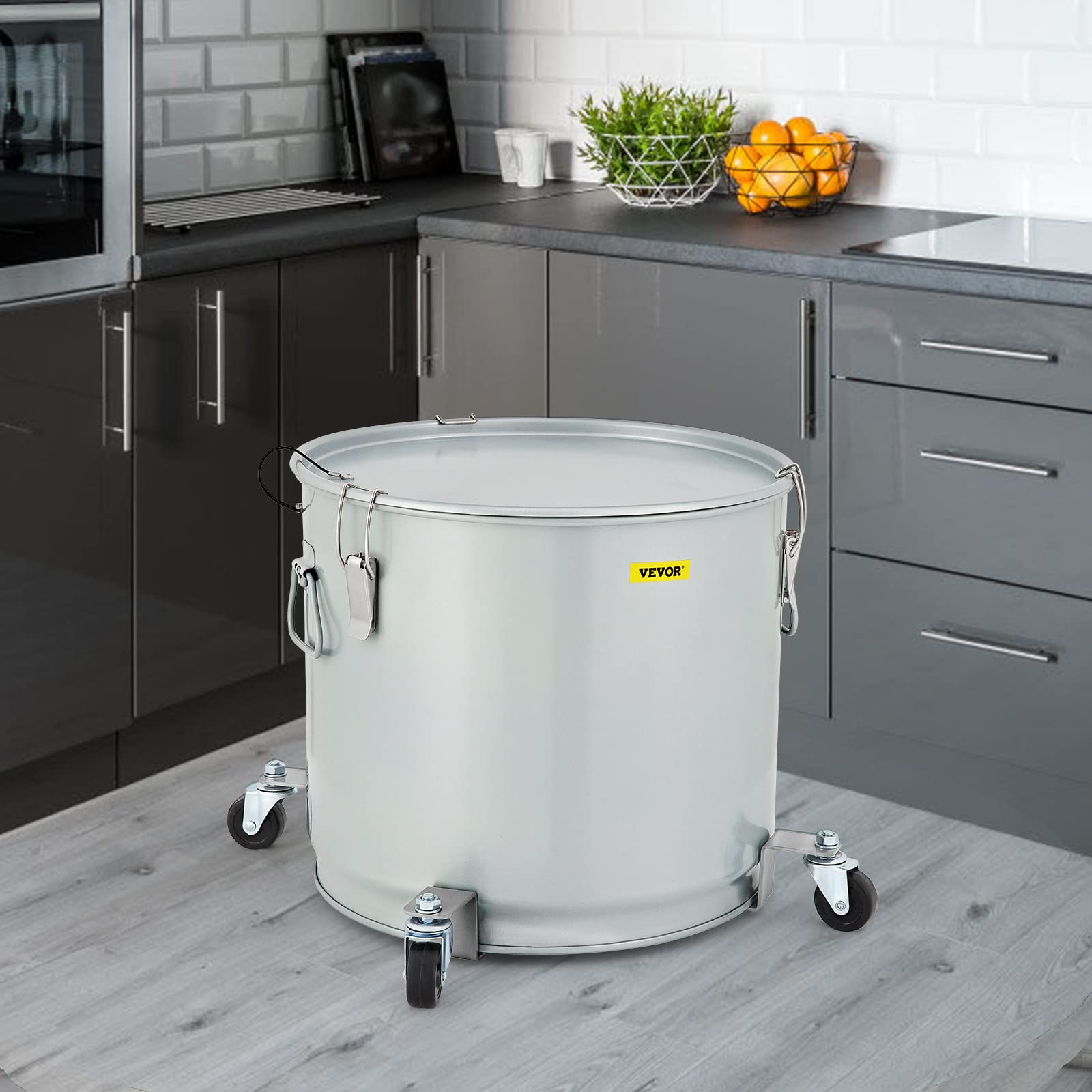 VEVOR 15.9 Gallon Commercial Deep Fryer Grease Bucket - 60L Coated Carbon Steel Oil Filter Pot with Caster Wheels, 123 LBS Capacity Oil Disposal Caddy, Locking Lid & Nylon Filter Bag - Perfect for Restaurants, Food Trucks & Commercial Kitchens