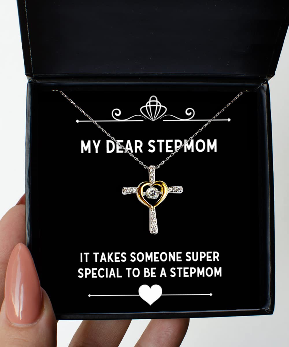 Funny Stepmom Gifts - 'It Takes Someone Special to Be a Stepmom' Motivational Christmas Cross Pendant Necklace for Women - Perfect for Holidays, Birthdays & Mother's Day Celebrations