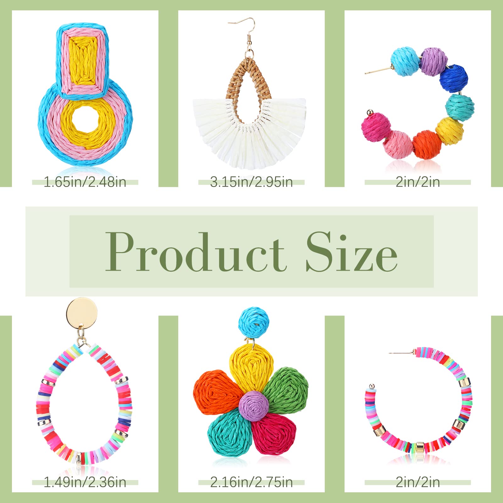 Kigeli 6 Pairs Boho Rattan Earrings for Women - Colorful Beaded Tassel Dangle Hoop Earrings, Handmade Summer Raffia Heishi Drop Statement Jewelry - Perfect for Beach Vacations, Music Festivals & Boho Fashion Outfits