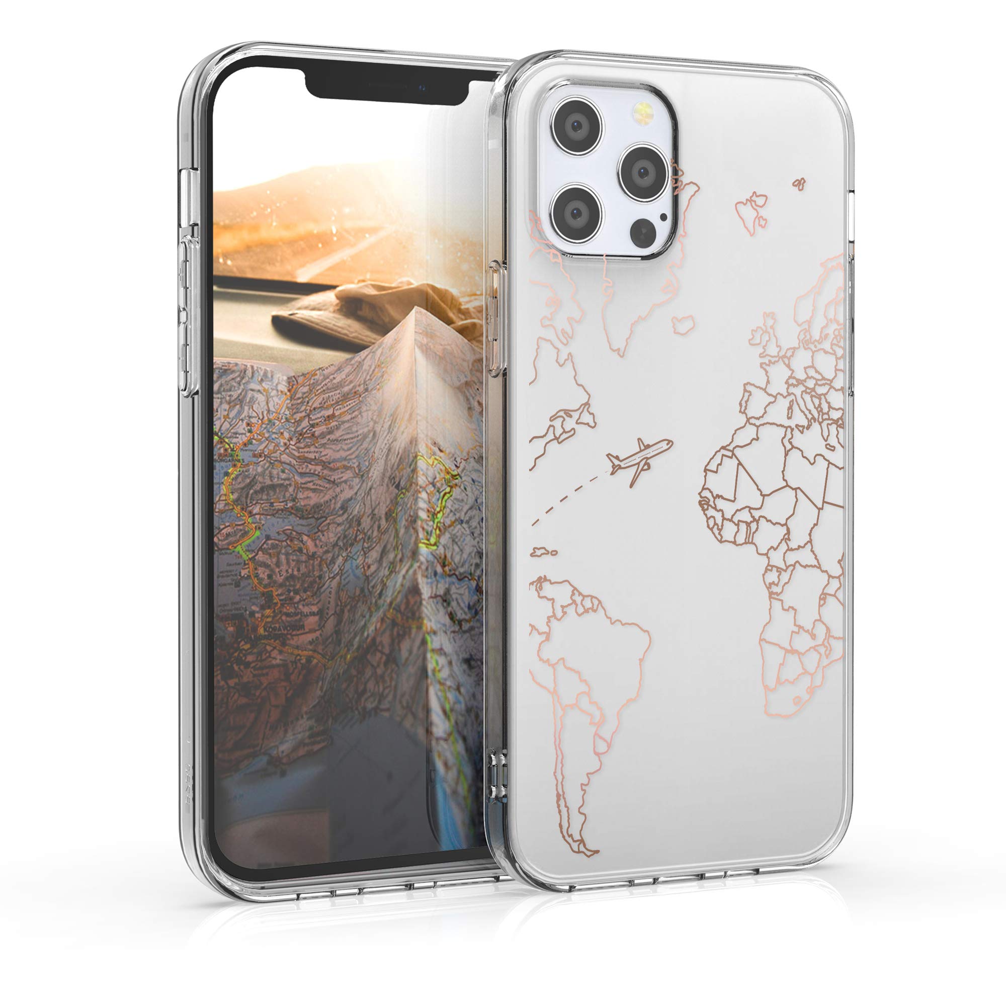kwmobile TPU Case for Apple iPhone 12 & iPhone 12 Pro - Shockproof Slim Protective Phone Cover - Rose Gold/Transparent - Perfect for Travel, Work & Everyday Use