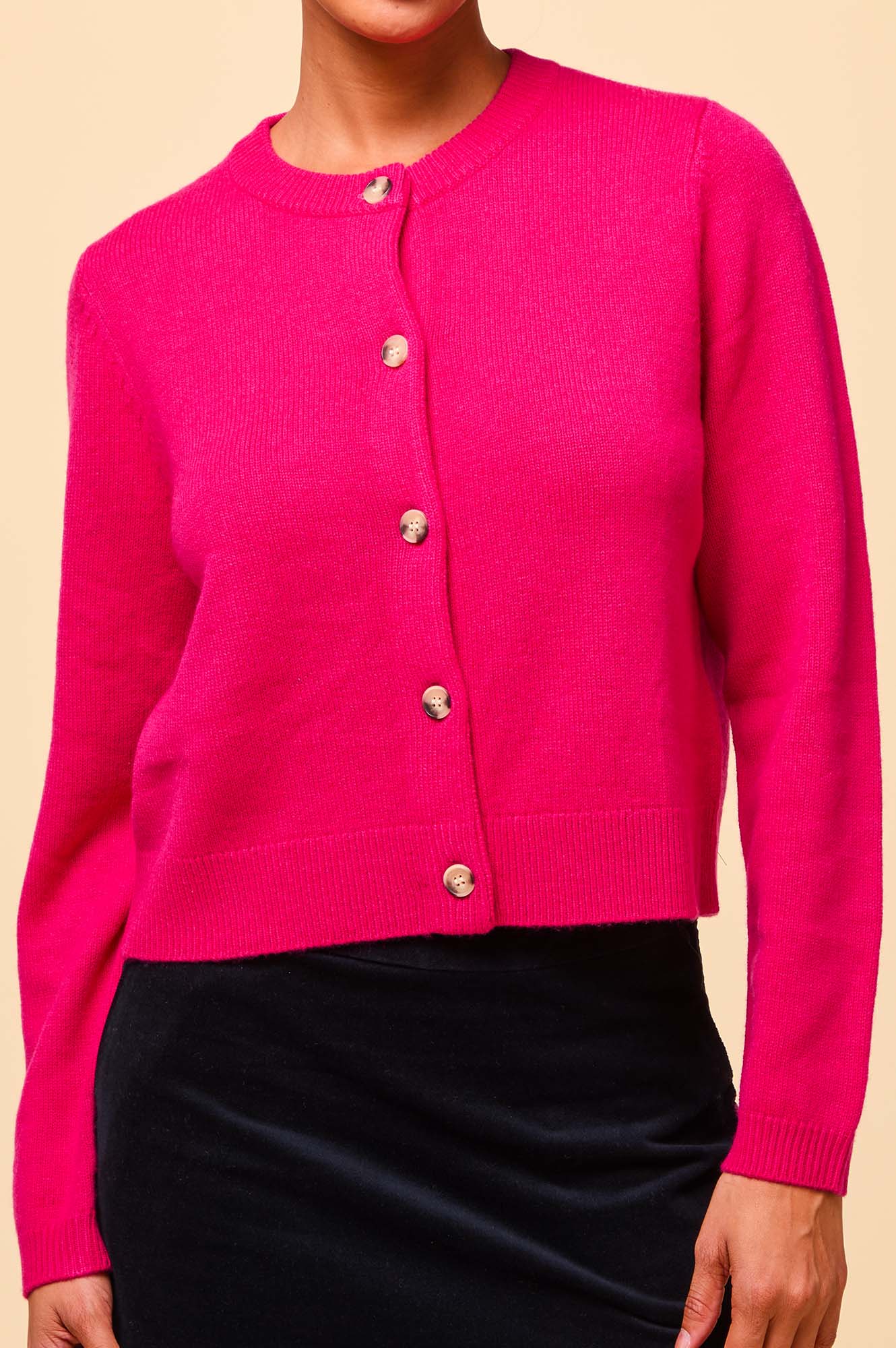 Merino Wool Brittany Cardigan for Women - Soft & Cozy Knit Sweater in Party Pink | Perfect for Fall, Winter & Holiday Gatherings