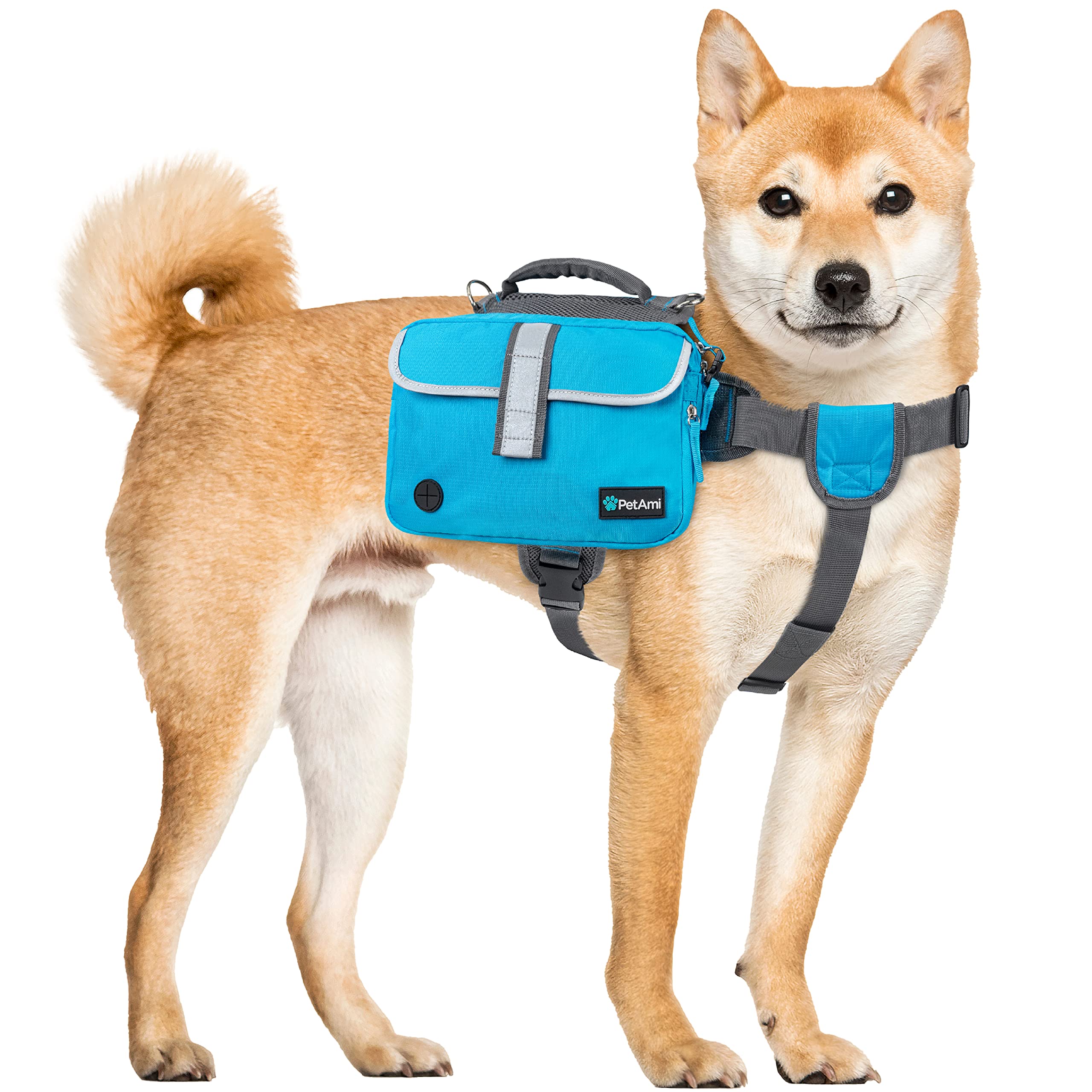 PetAmi Dog Backpack for Medium & Large Dogs - Adjustable Dog Saddle Bag with Reflective Safety Pockets - Perfect for Hiking, Camping & Travel - Comfortable Vest Dog Pack for Outdoor Adventures (Blue, Medium)