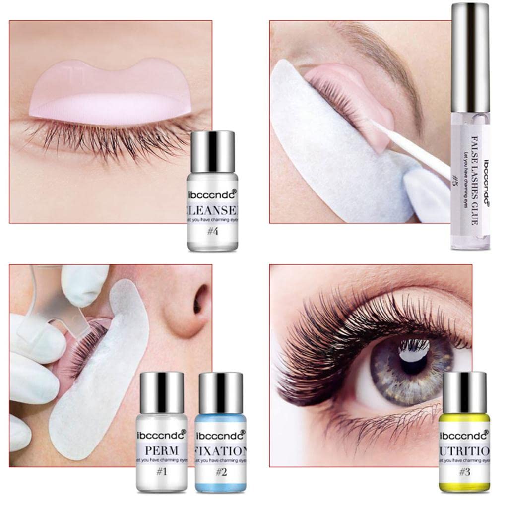 LICHTS 7-Piece Professional Eyelash Perming Kit with Silicone Lift Pads, Lash Glue & Nourishing Serum - DIY Lash Lift & Curl Set for Home Salon & Professional Use
