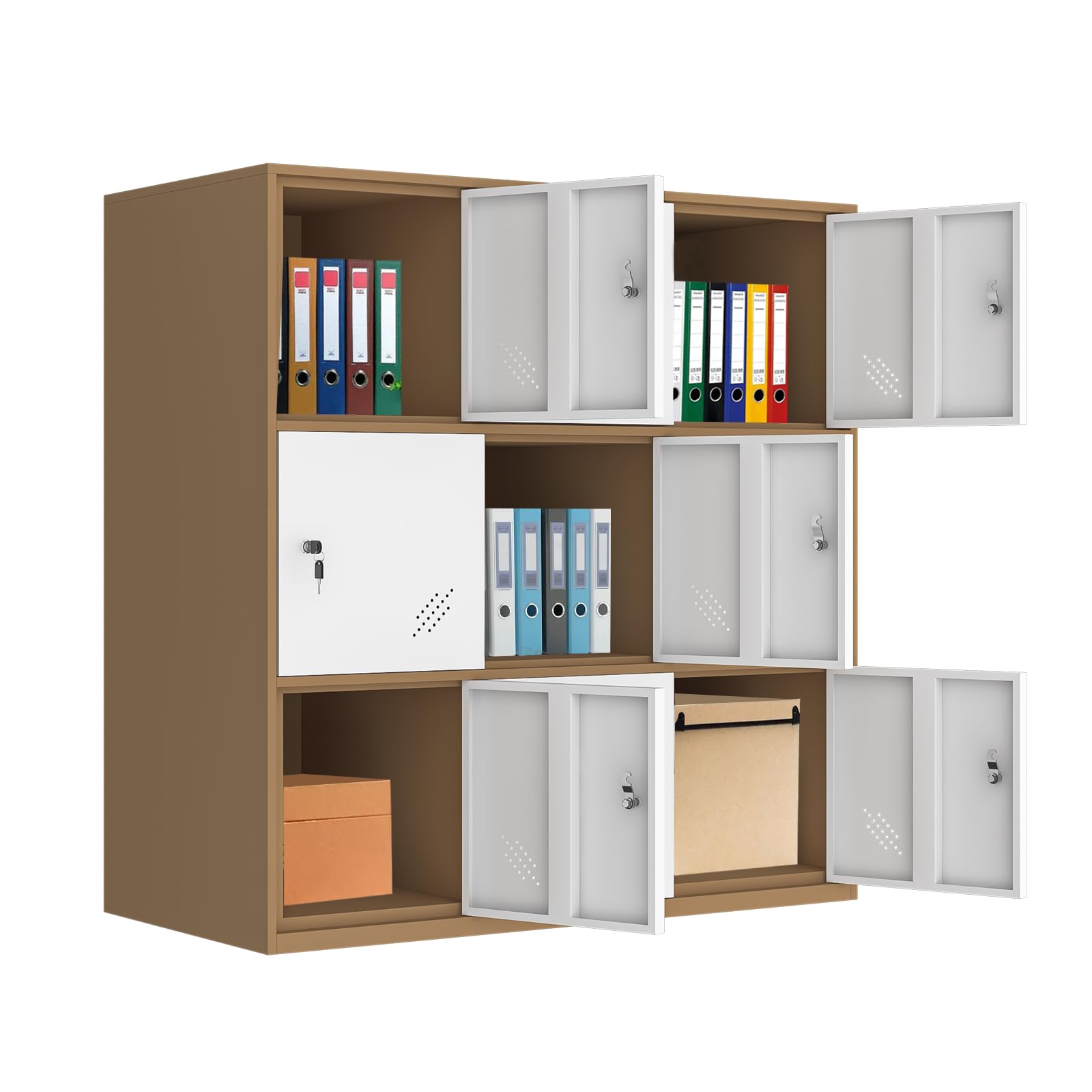 MECOLOR 9-Door Metal Locker Cabinet - Stackable Storage for Office, School & Home - White (9D-WH) - Perfect for Students, Employees & Staff Organization Needs