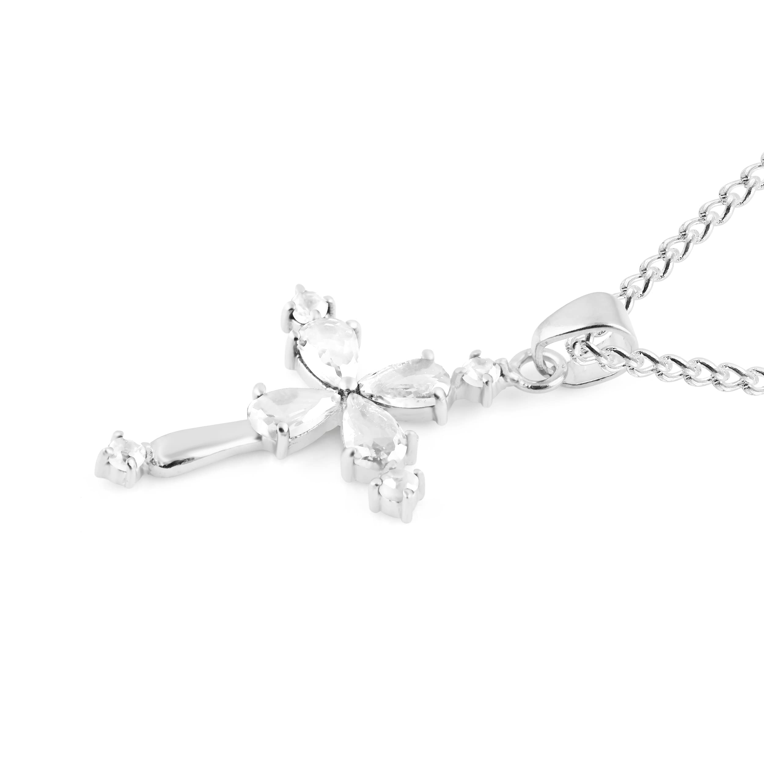 14K Solid White Gold Handmade Cross Pendant with Natural Diamond - Elegant Religious Jewelry for Women & Girls - Perfect for Gifts, Baptism, First Communion & Everyday Wear