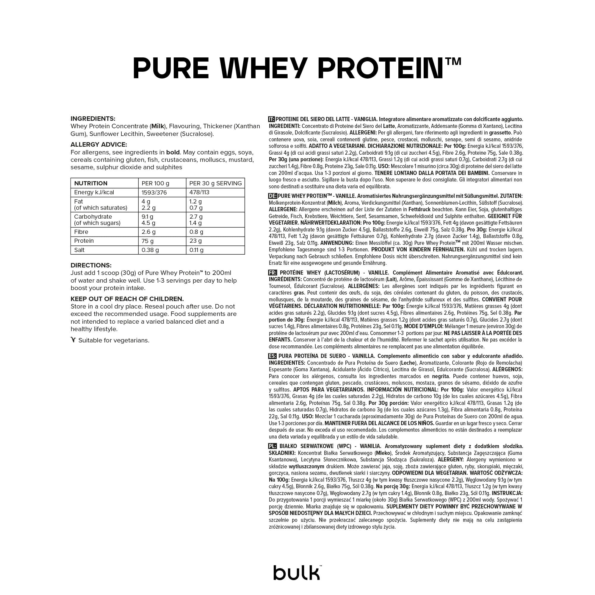 Bulk Pure Whey Protein Powder Shake - Vanilla Flavor 2.5kg (5.5lb) for Muscle Recovery & Weight Gain | Gym, Post-Workout, Meal Replacement | Packaging May Vary