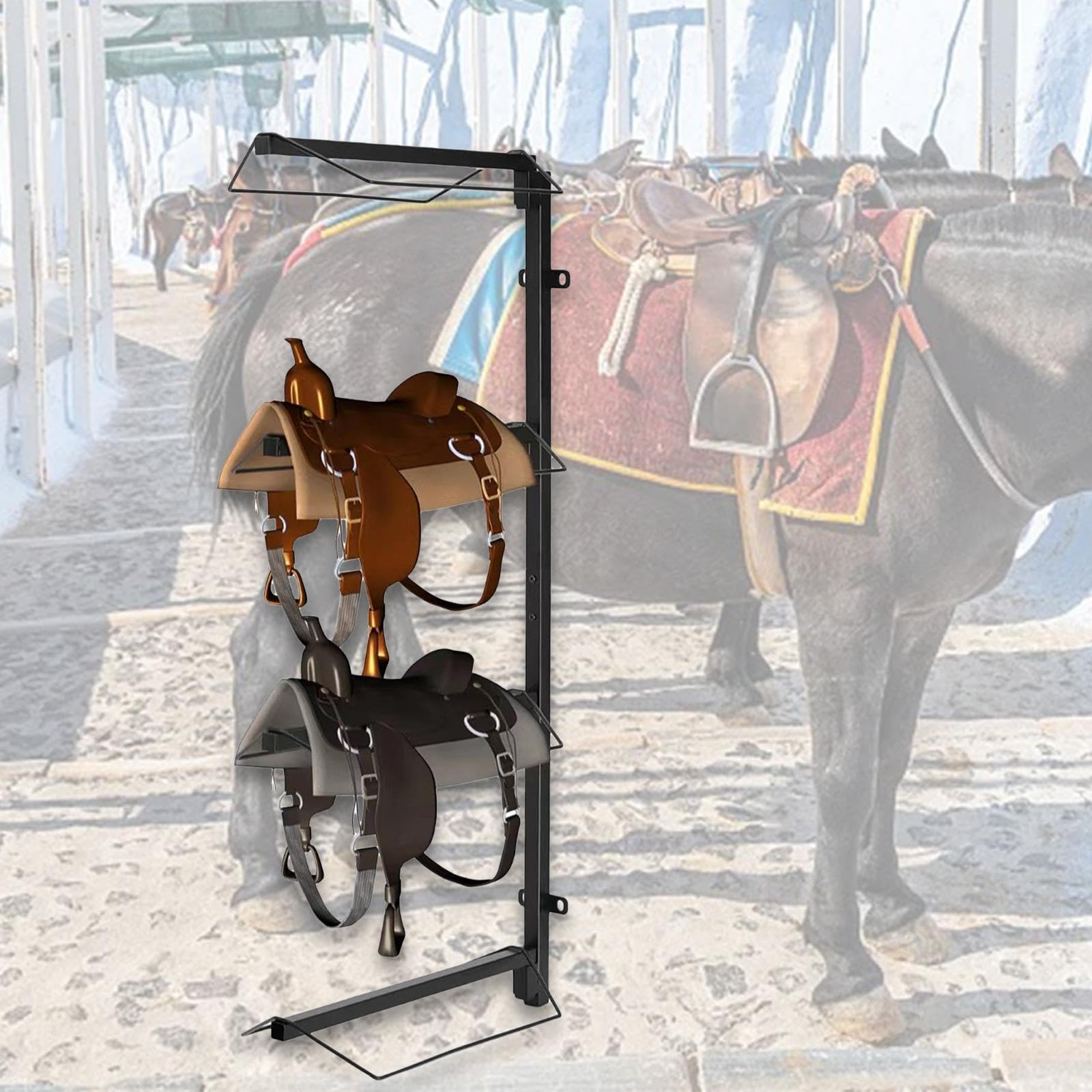 Wall Mounted Metal Saddle Rack - Heavy Duty Horse Tack Organizer for Saddles, Pads & Equestrian Accessories - Perfect for Stable, Barn & Tack Room Storage