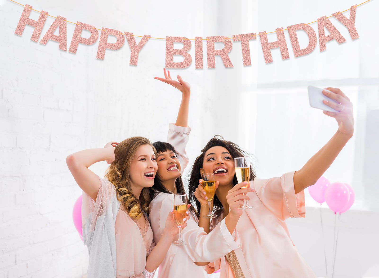 Rose Gold Glitter Happy Birthday Banner - Elegant Birthday Party Decorations for Women & Girls | Perfect for Birthday Parties, Baby Showers & Bridal Showers