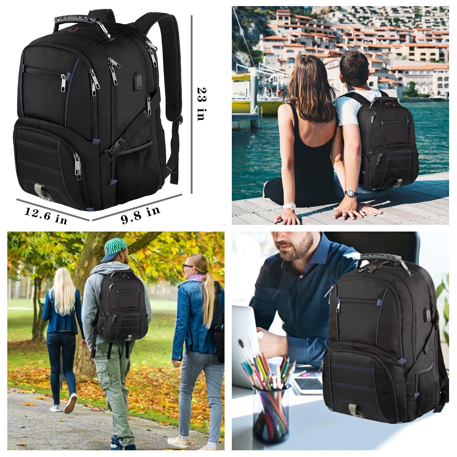 LTINVECK 50L Large Travel Laptop Backpack for Men & Women - TSA Friendly Carry On Backpack with USB Charging Port - Water Resistant Durable 17 Inch Laptop Bag for Business, College, Commuting & Air Travel