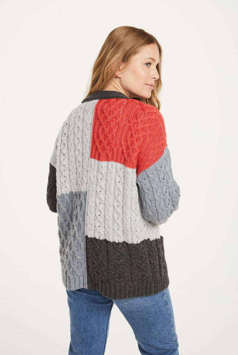 Cozy Aran Patchwork Cardigan for Women - Irish Wool Knit Sweater | Perfect for Fall, Winter & Casual Outfits