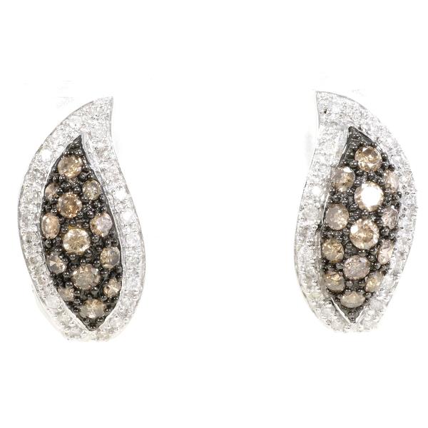18K White Gold Black Plated Diamond Brown Diamond 2-Way Earrings 1.30ct - Elegant Jewelry for Parties, Weddings & Special Occasions