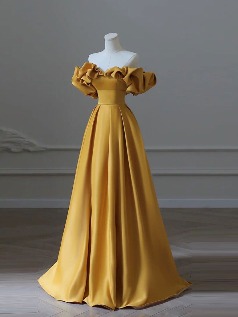Elegant Satin Yellow Long Prom Dress - A-Line Formal Graduation Party Gown for Women | Perfect for Prom Night, Homecoming, and Special Occasions