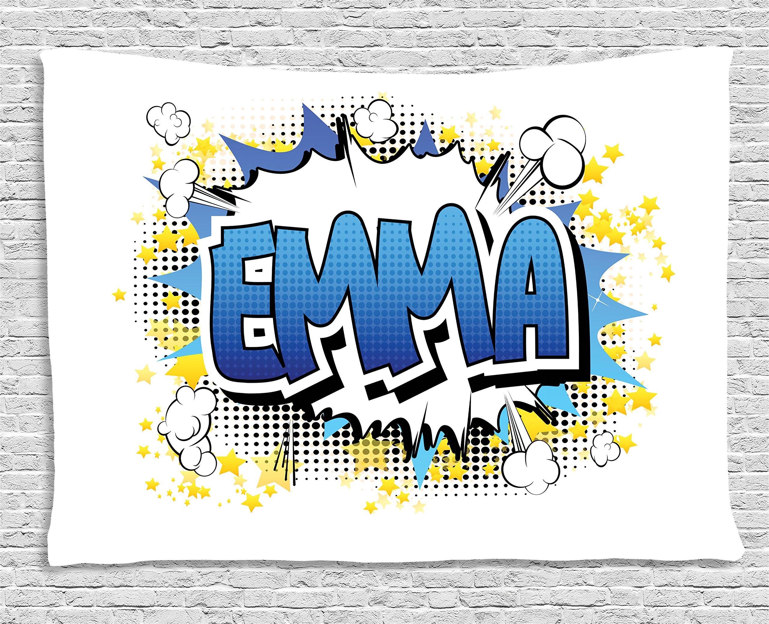 Ambesonne Emma Tapestry Wall Hanging - Vibrant Cartoon Stars & Burst Design for Teen Girls | 80x60 Inch Blue Yellow Black Decor for Bedroom, Living Room & Dorm | Perfect for Room Makeover, Birthday Gifts & Teen Room Decor