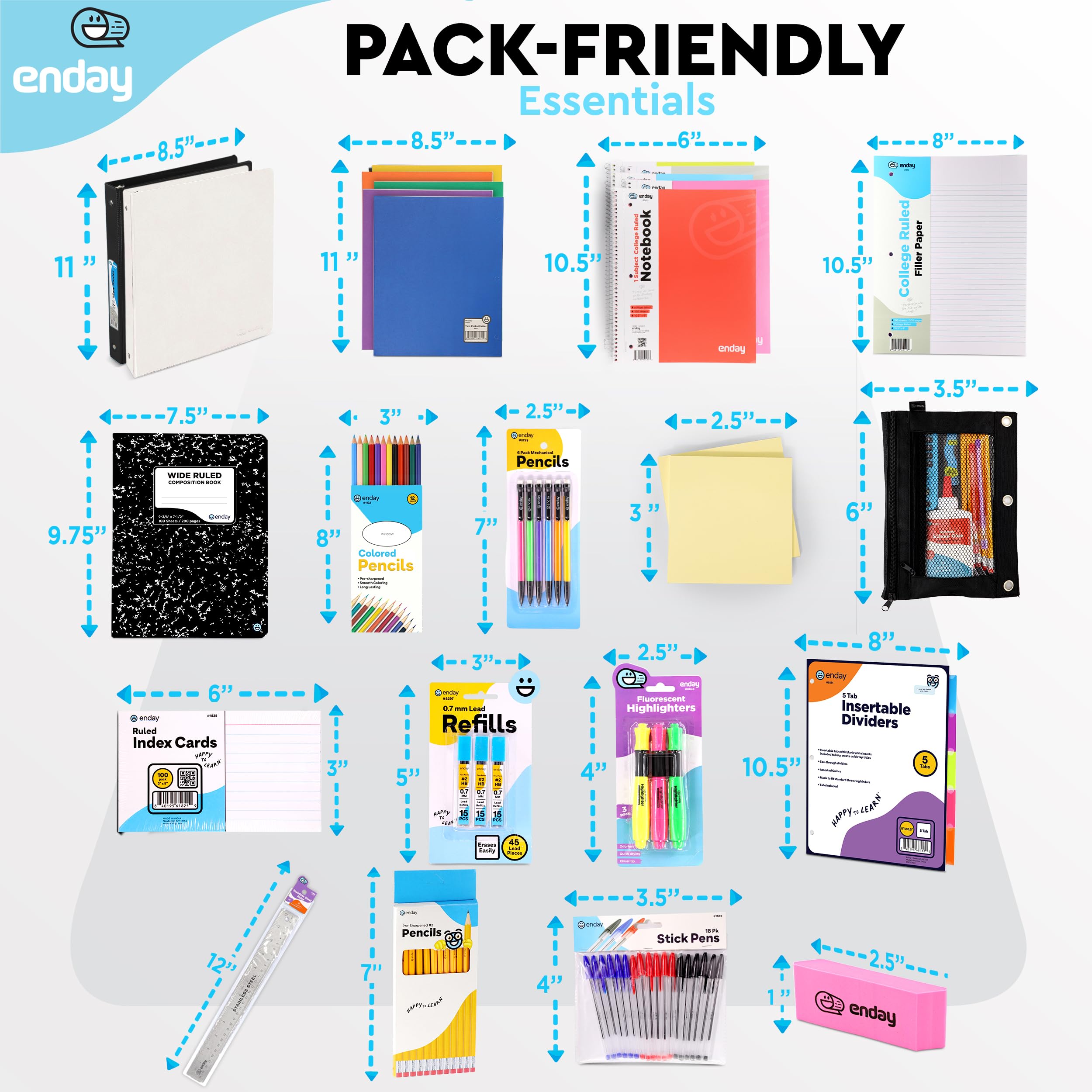 Premium 105-Piece Back to School Supplies Kit for High School & College Students - Essential School Supply Box for Girls & Boys | Perfect for Classroom, Dorm & Study Organization - by Enday