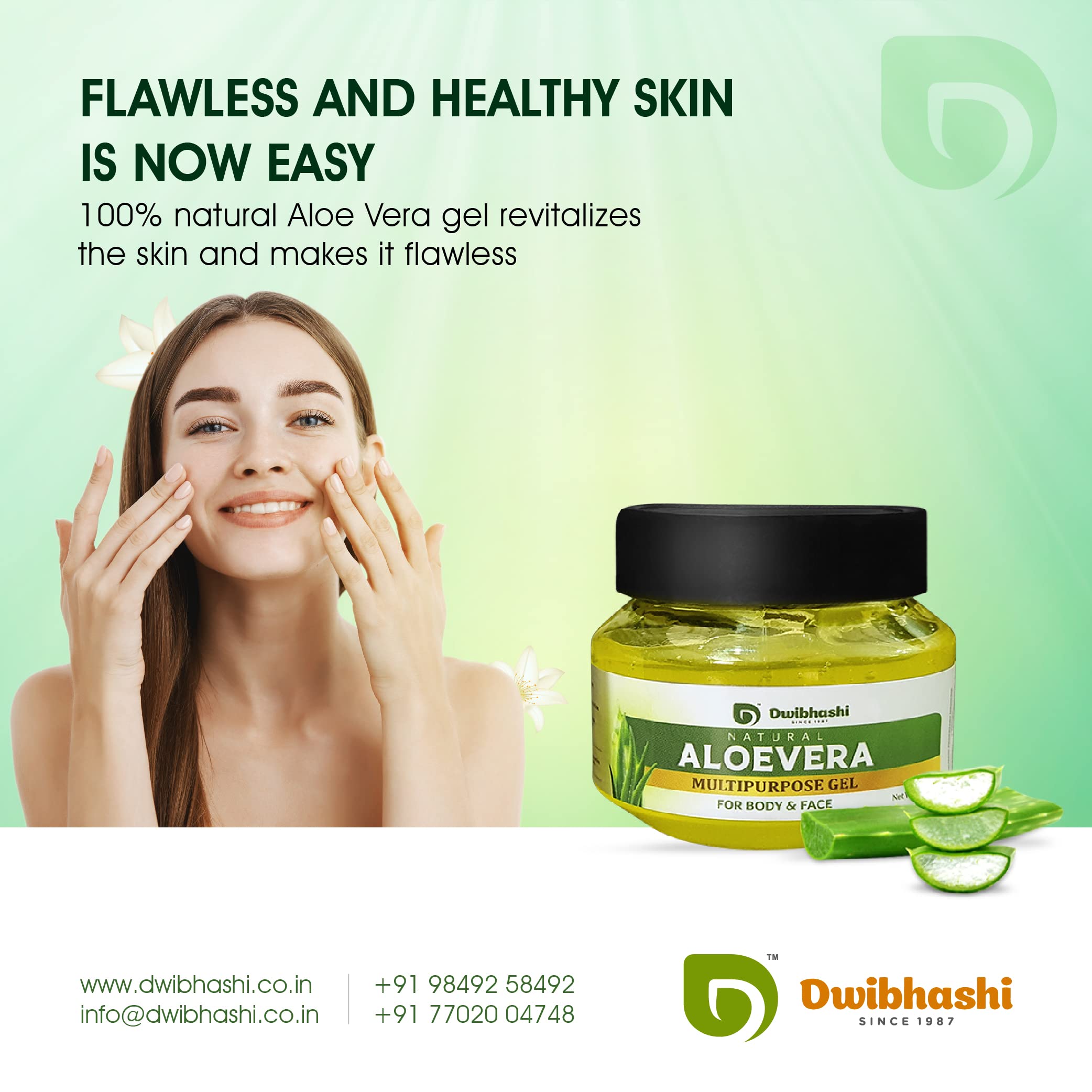 Dwibhashi Pure Aloe Vera Gel - 100g for Skin Care, Sunburn Relief & Hair Hydration | Natural Moisturizer for Face, Body & Scalp