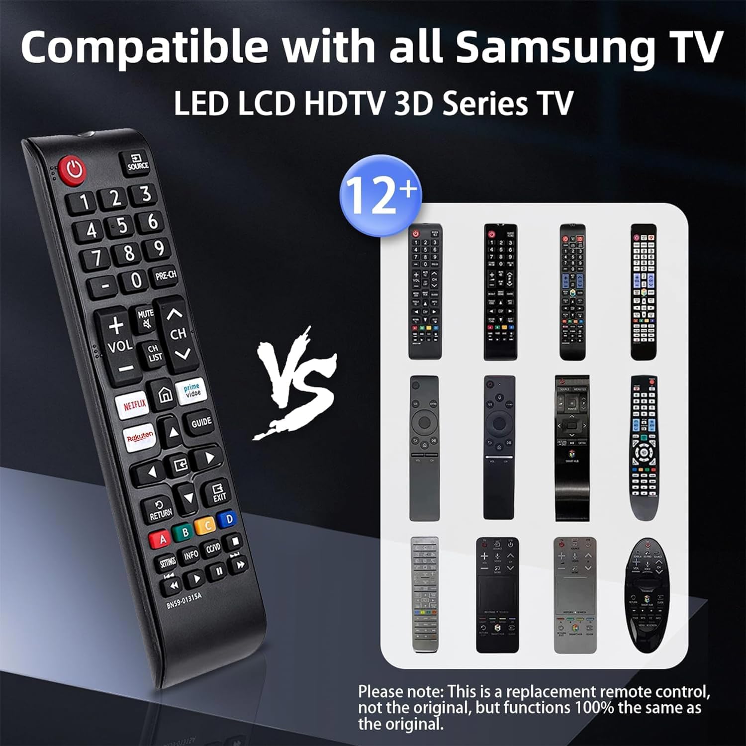 Universal Samsung TV Remote Control with Netflix/Prime Video/Rakuten TV Buttons - Compatible with QLED UHD HDR LCD Frame Curved 4K 8K Smart TVs | Perfect for Streaming, Gaming & Home Entertainment