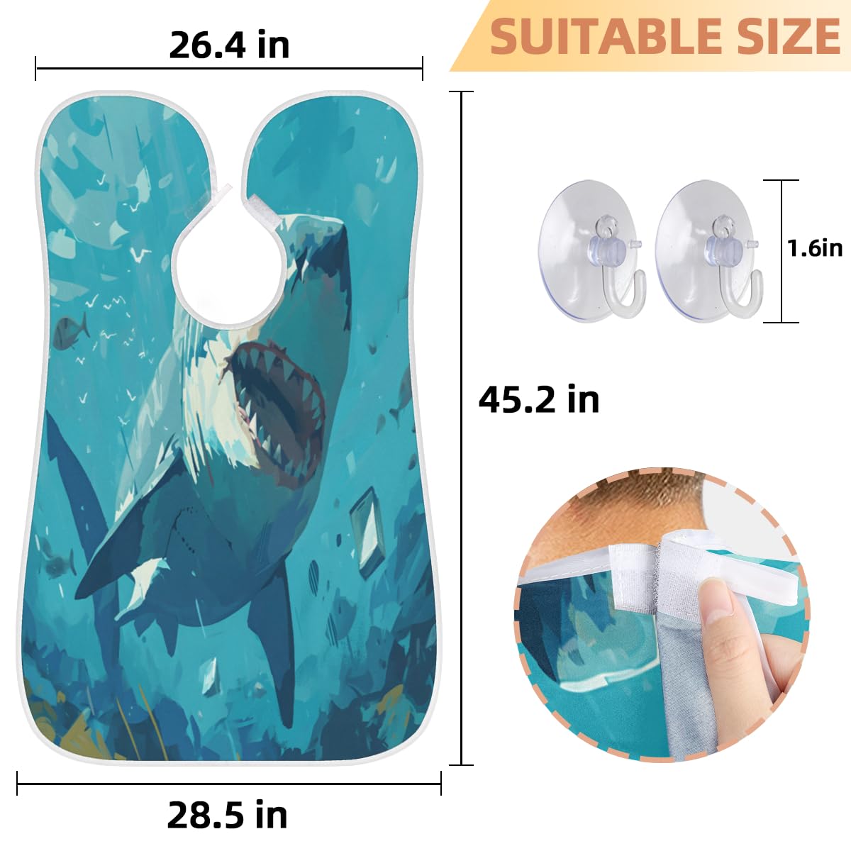 Ocean Shark Animal Beard Shaving Bib for Men - Waterproof Barber Cape for Hair Dye, Makeup & Beard Trimming - Sink Hair Catcher & Grooming Accessories - Perfect for Salon, Home Haircuts & DIY Styling