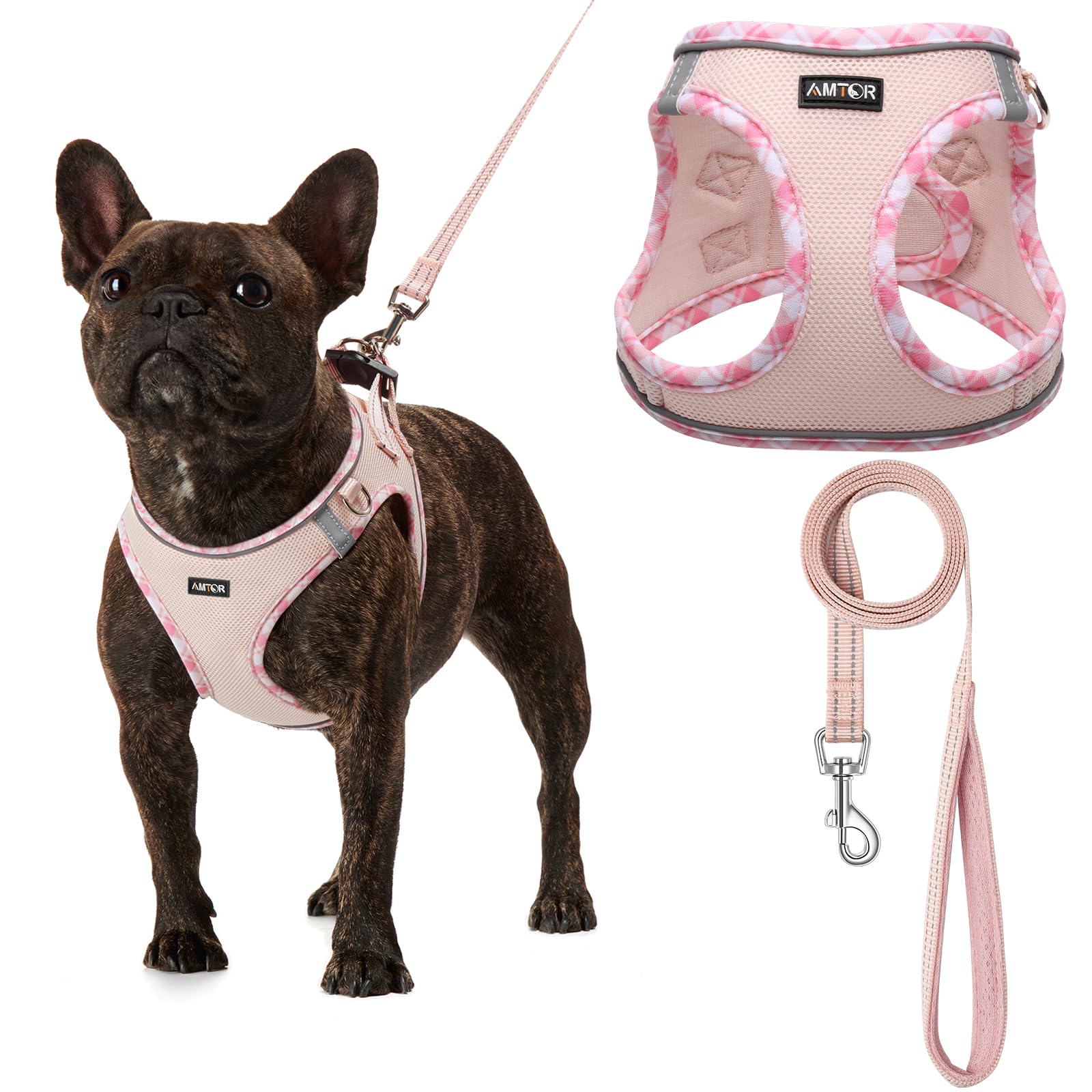 AMTOR No Escape Small Dog Harness with Leash Set - Easy Walk Puppy Training Vest for XS/S/M/L Dogs - Reflective Step-in Soft Harness (Pink, S) - Perfect for Walking, Jogging & Outdoor Adventures