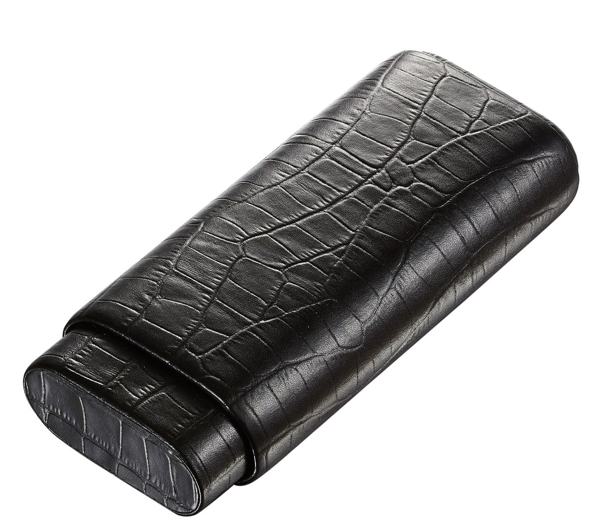 Premium Draco Black Crocodile Embossed Leather Cigar Case - Travel Humidor for 5 Cigars - Perfect for Business Gifts, Golf Outings & Luxury Travel Accessories