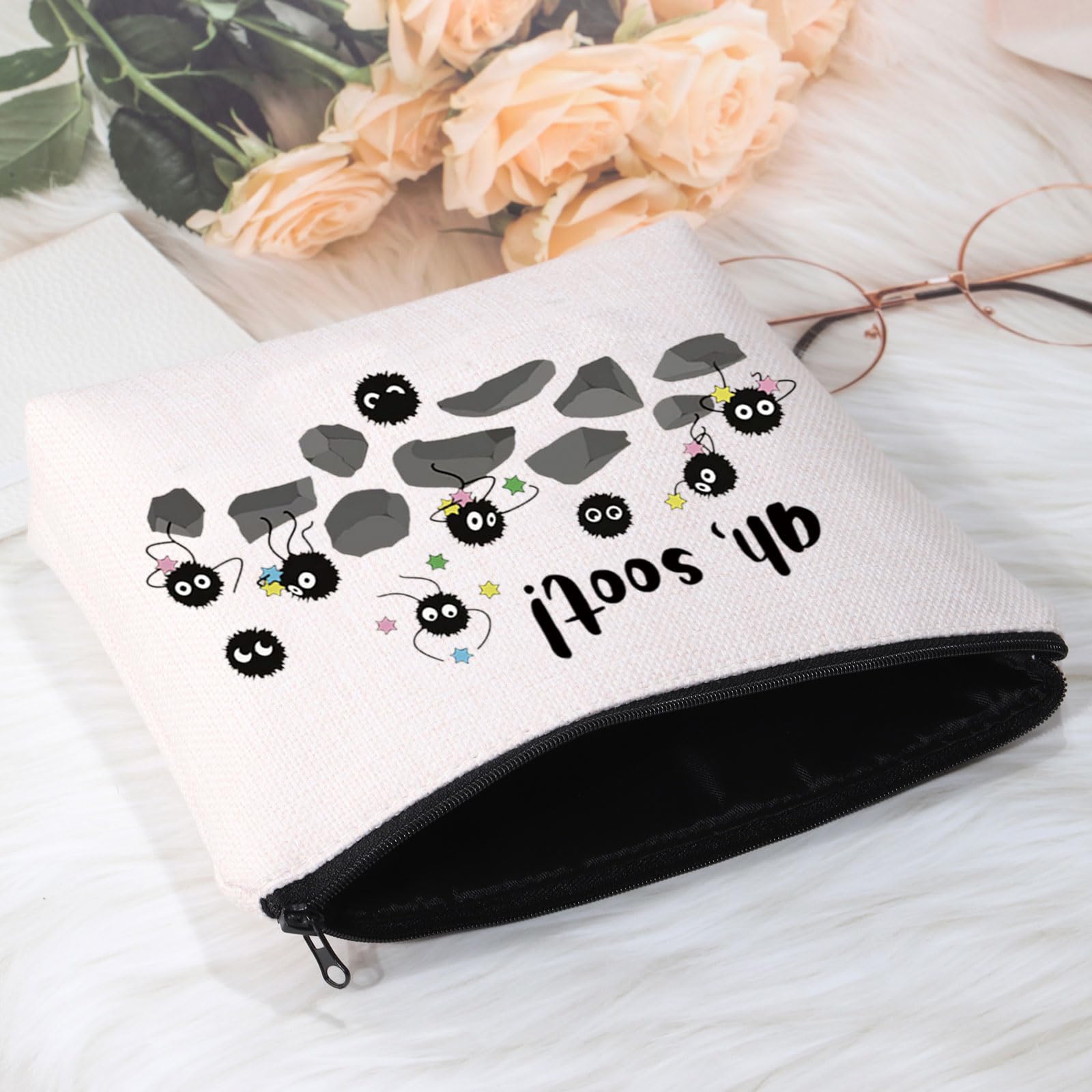 POFULL Anime Inspired Soot Sprite Zipper Pouch - Cute Makeup Bag for Cosmetics & Accessories - Perfect Gift for Anime Lovers & Studio Ghibli Fans - Great for Travel, School & Daily Use
